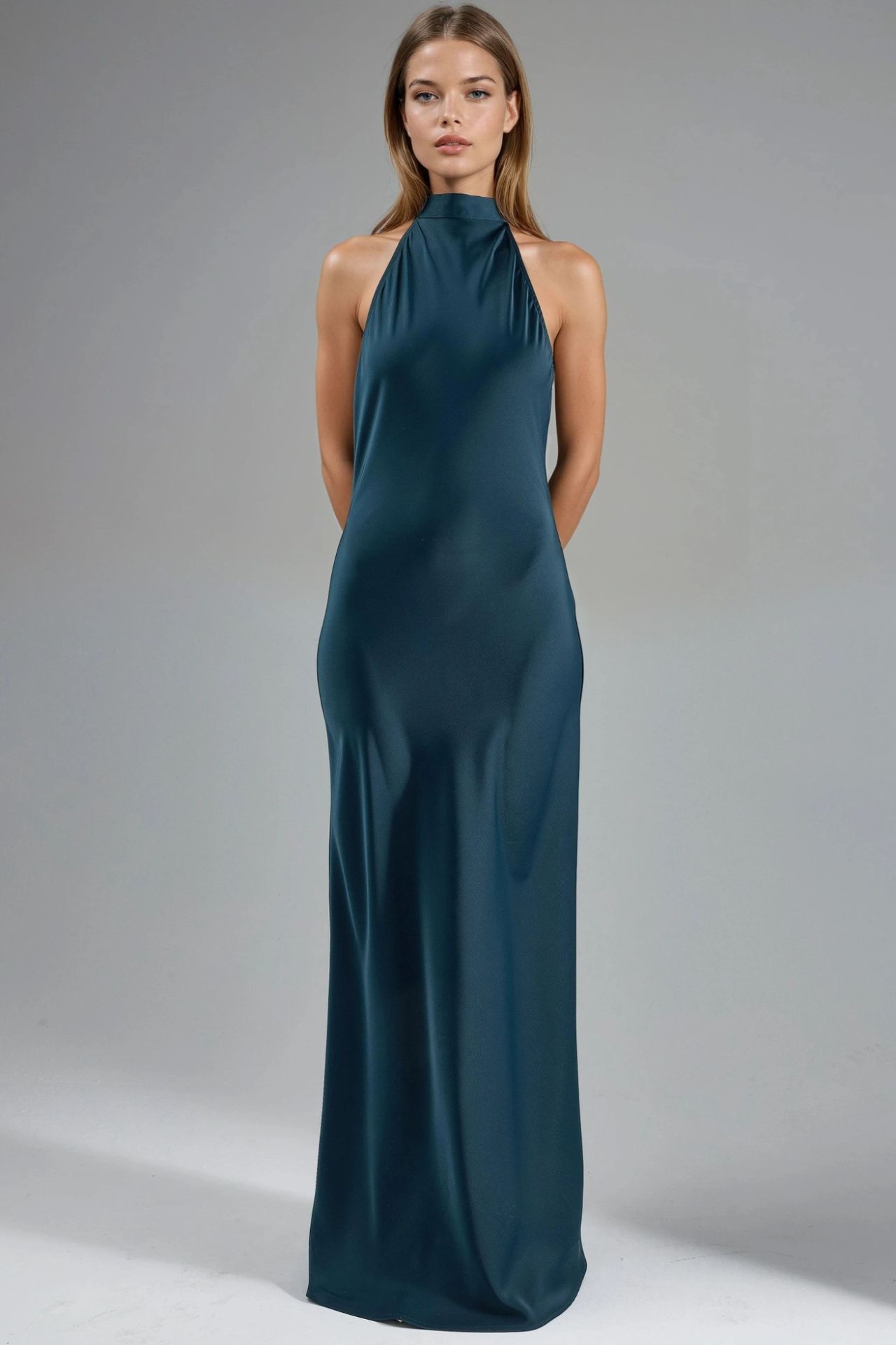 Halter Neck Satin Maxi Dress 5
