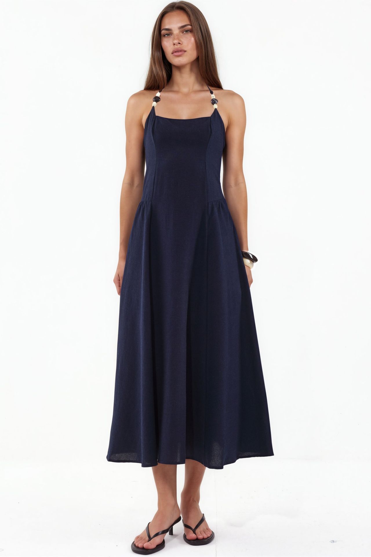 Halter Neck Beaded Detail Midi Dress