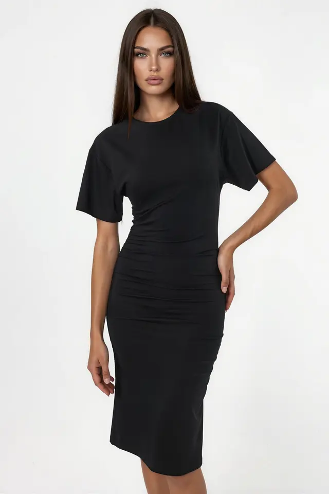 BUSEM Crew Neck Mini T-Shirt Dress with Drape