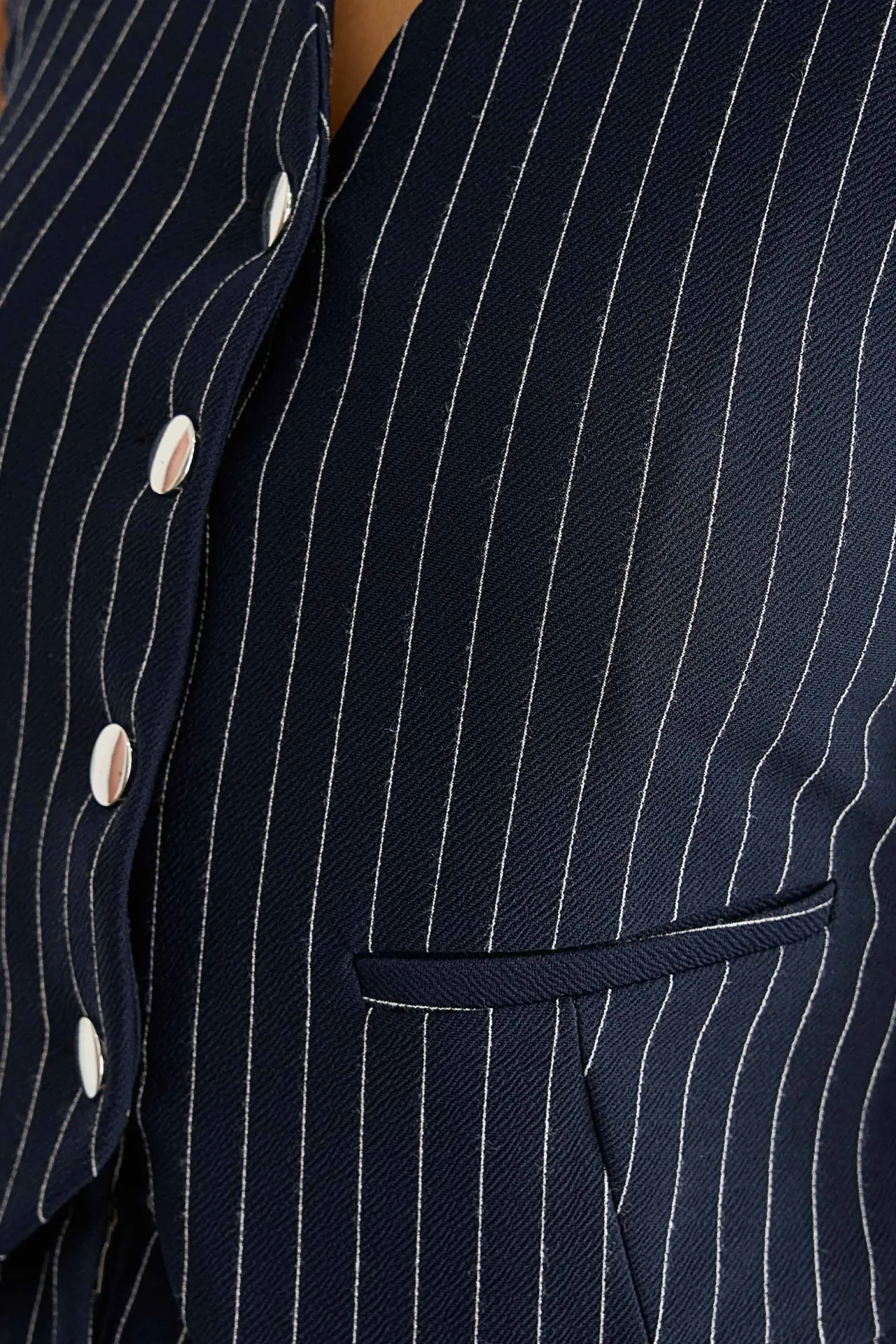 Button-Detail Striped High-Waist Two-Piece Coord Set