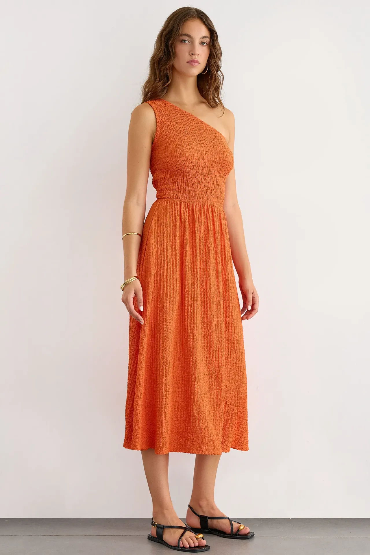 One Shoulder Basic Midi Dress
