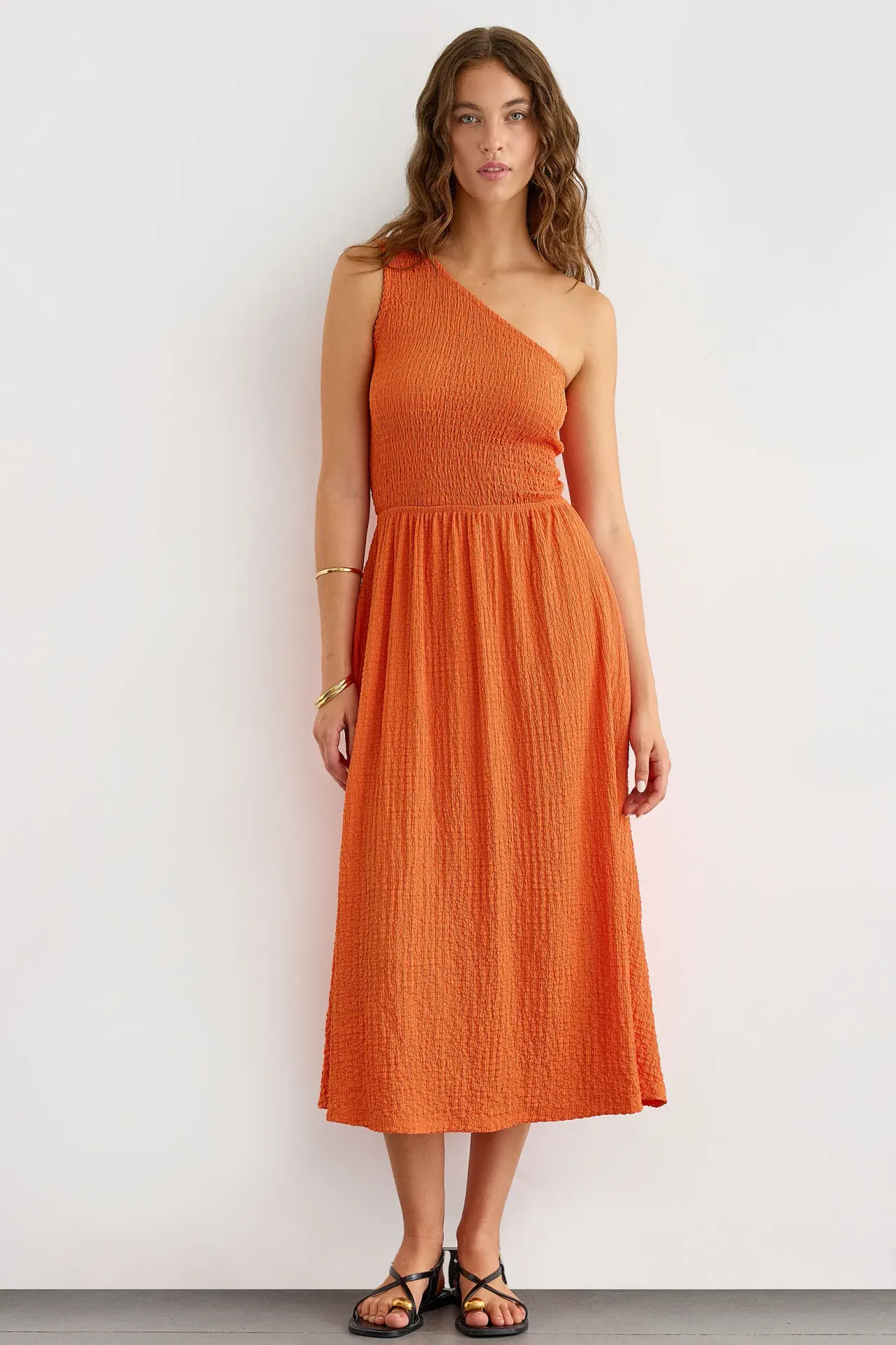 One Shoulder Basic Midi Dress