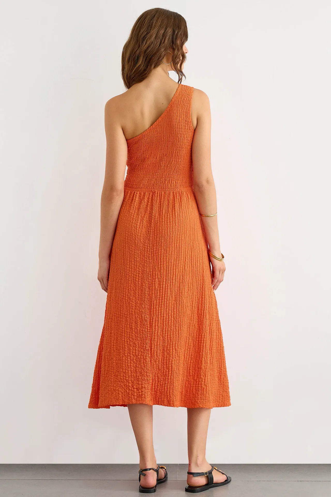 One Shoulder Basic Midi Dress