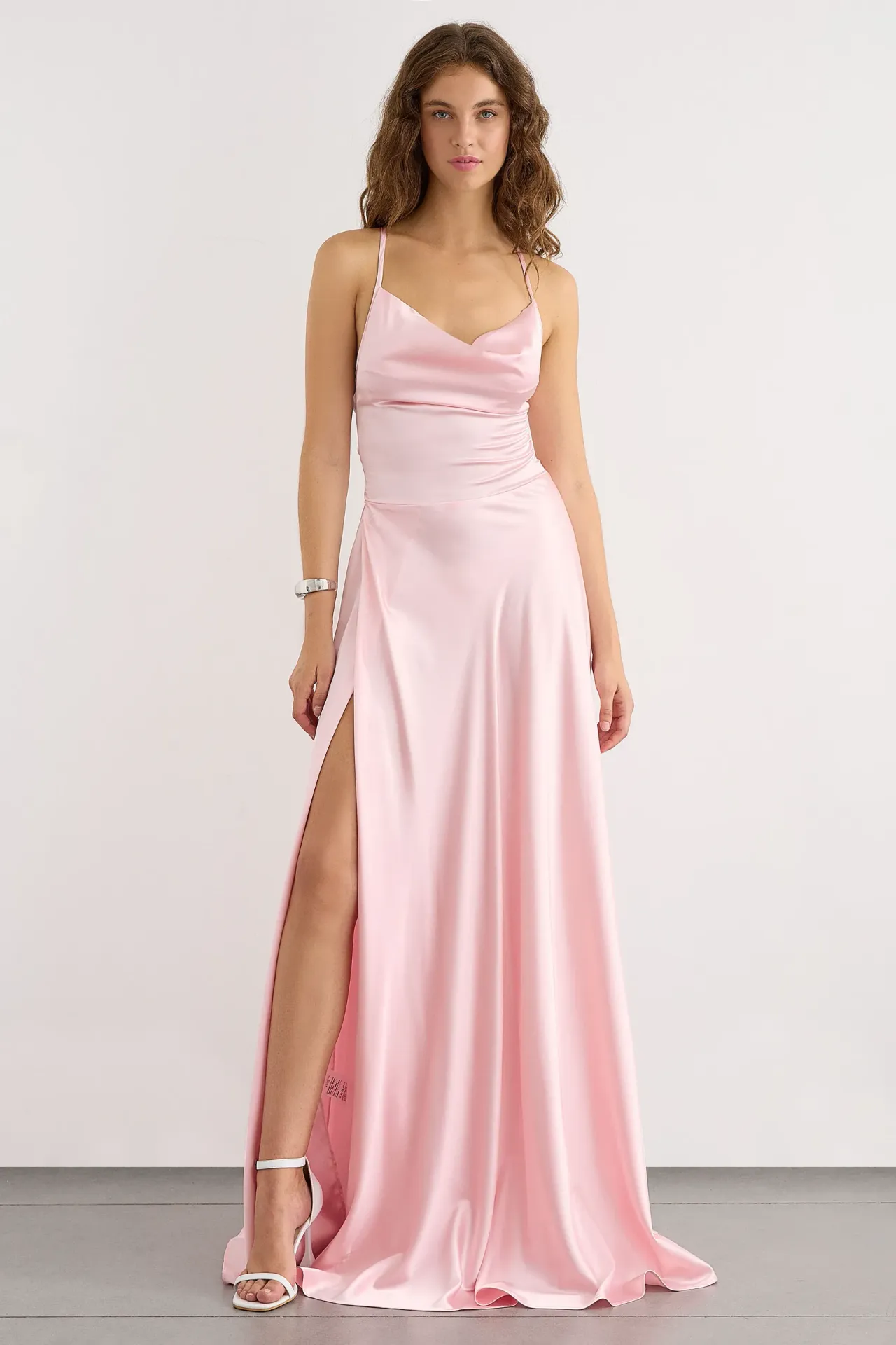 Satin Maxi Dress with Open Back and Slit