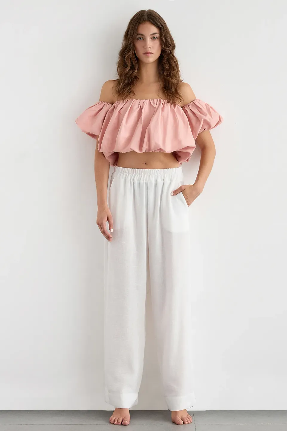 Cropped Balloon Sleeve Top