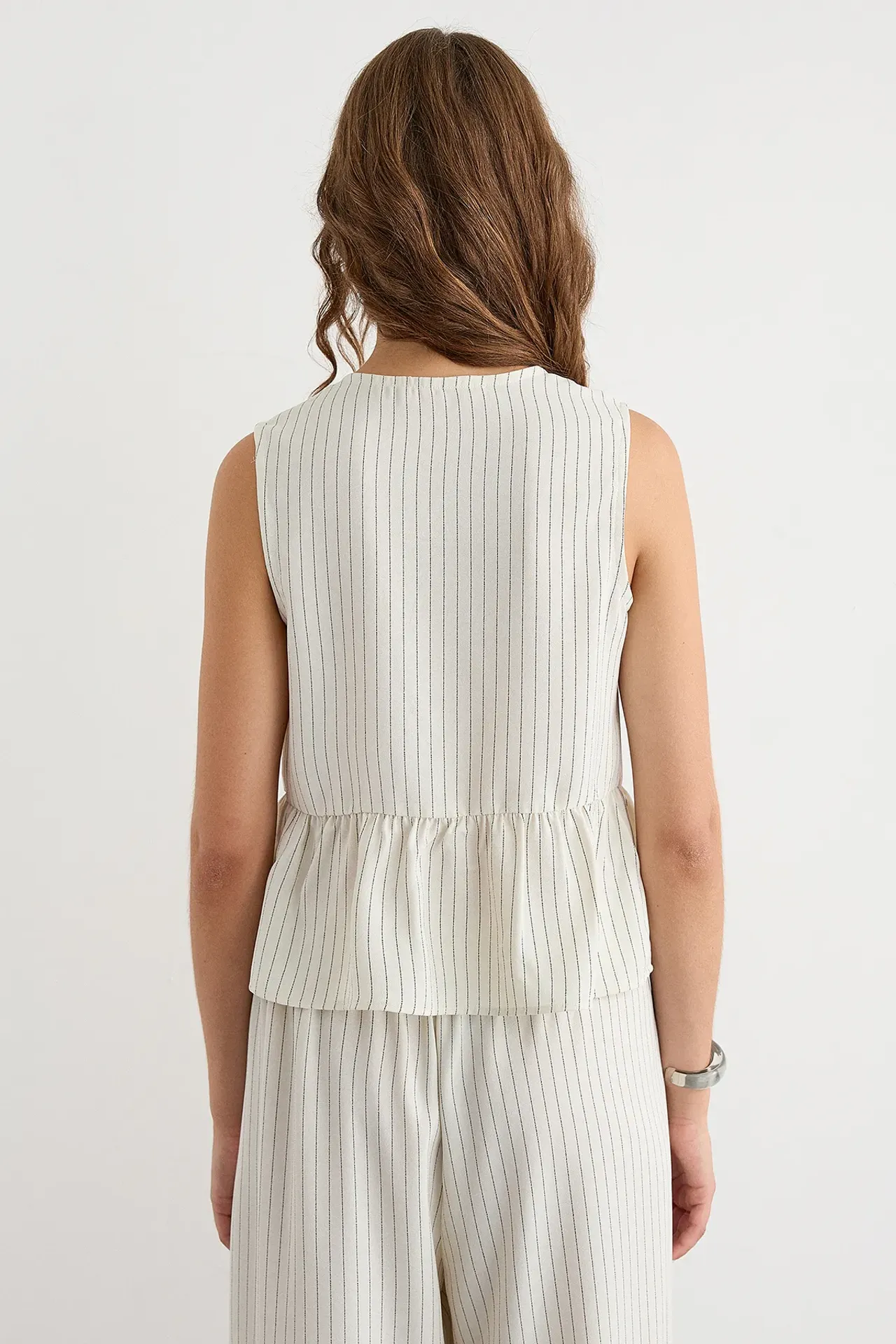 Striped Sleeveless Blouse with Lace-Up Detail