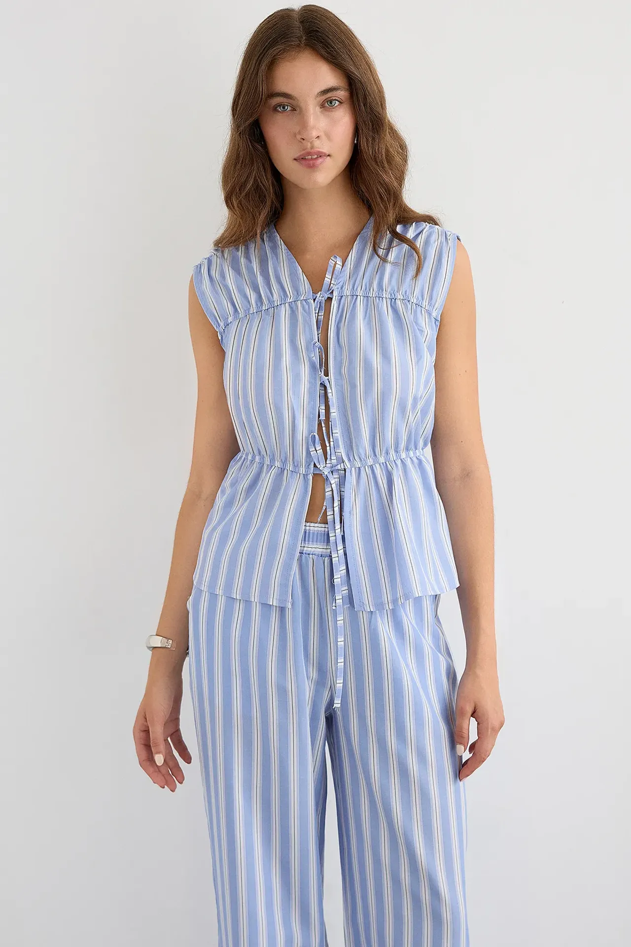Lace Up Sleeveless Woven Top