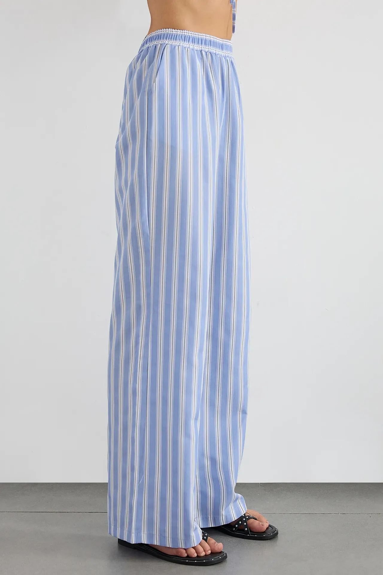 Wide-Leg High Waist Striped Trousers