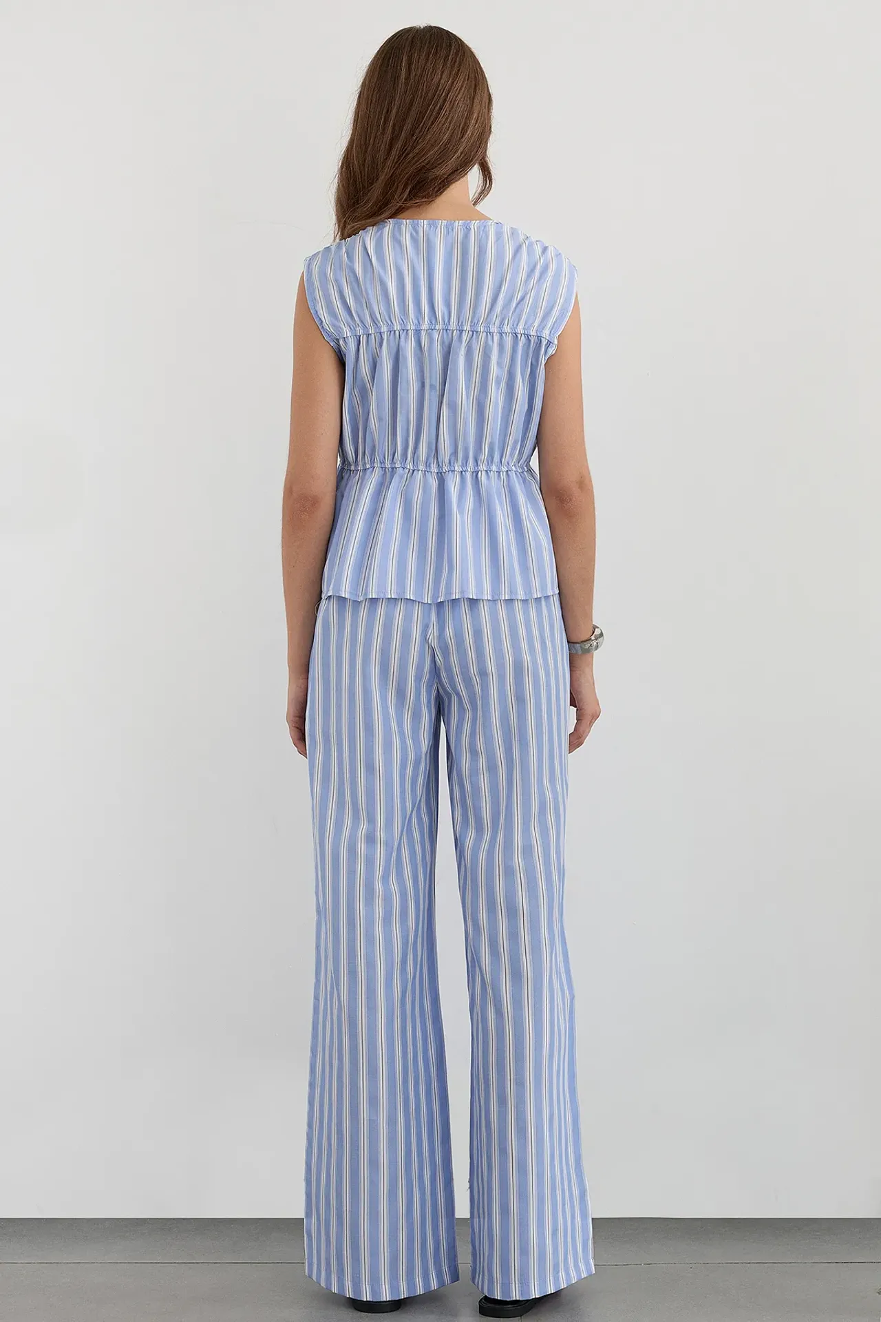 Wide-Leg High Waist Striped Trousers