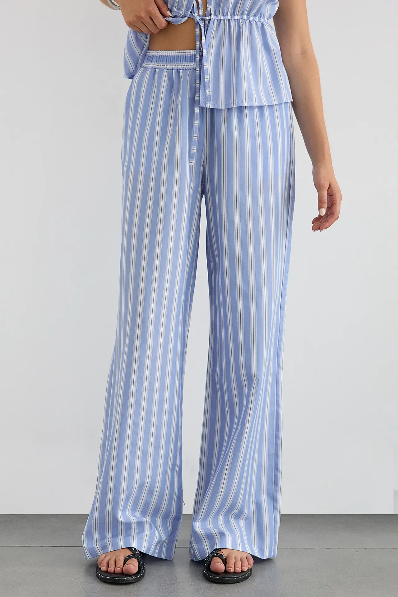 Wide-Leg High Waist Striped Trousers