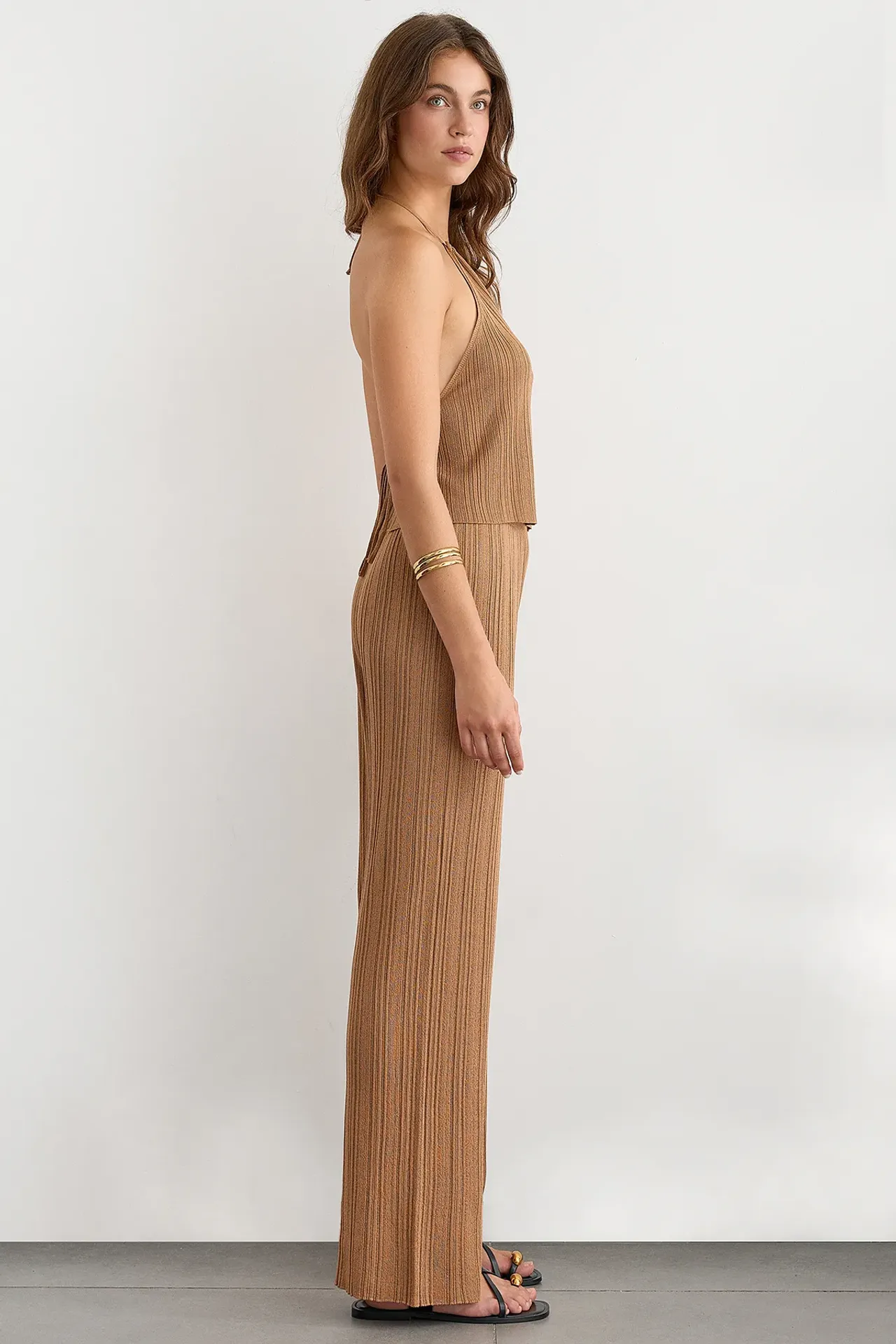 Knitted Elastic Waist Halter-Neck Coords with Open Back