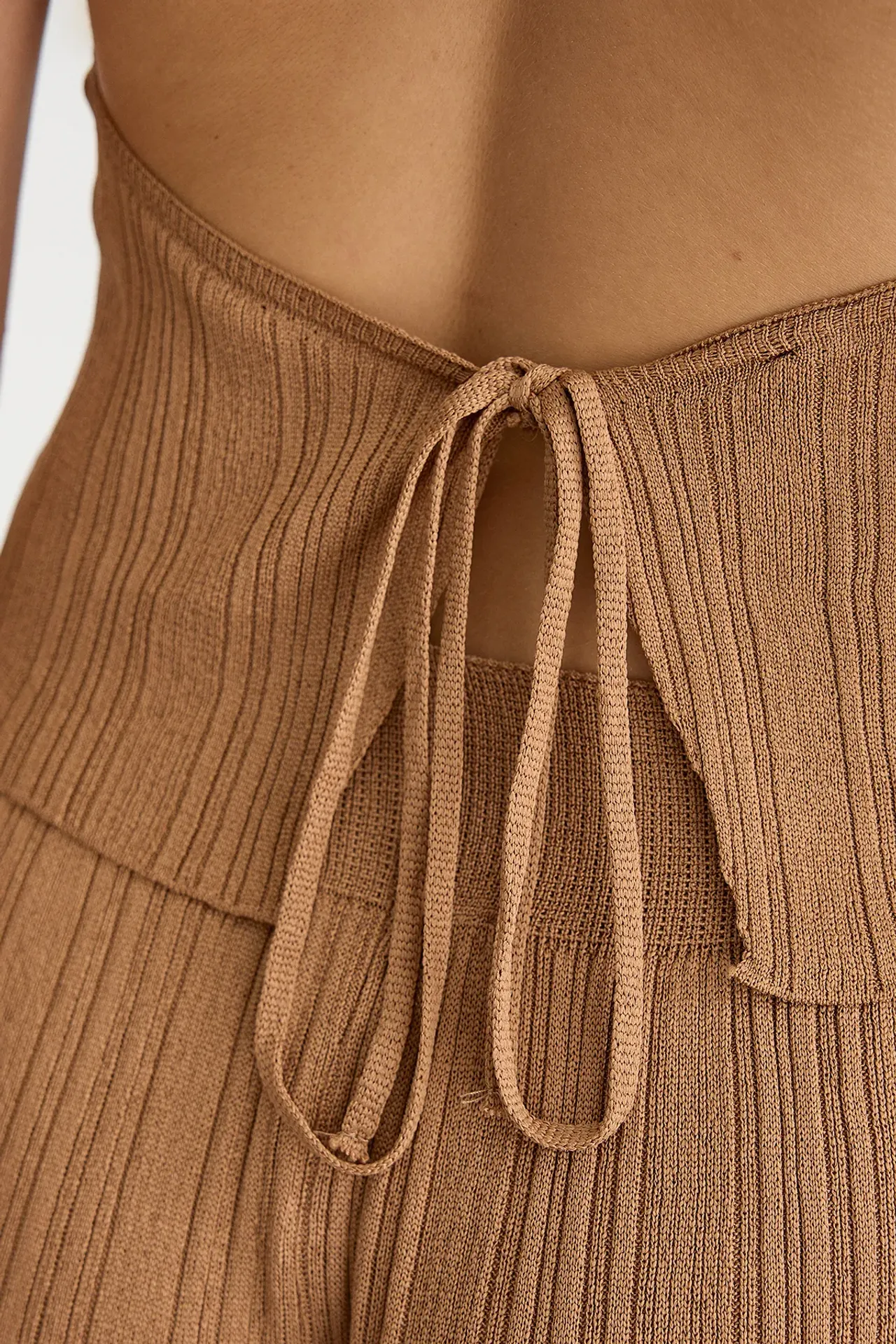 Knitted Elastic Waist Halter-Neck Coords with Open Back