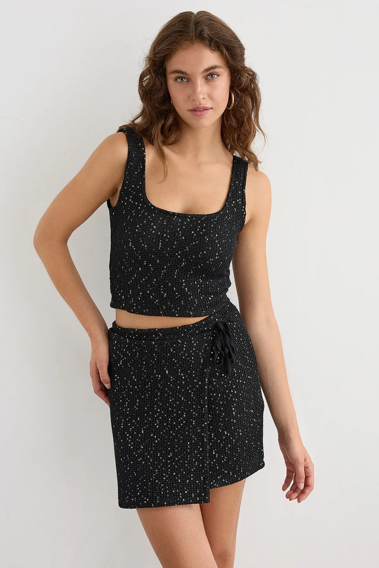 Sequin Knitted Ribbed Cropped Cami Tank Top