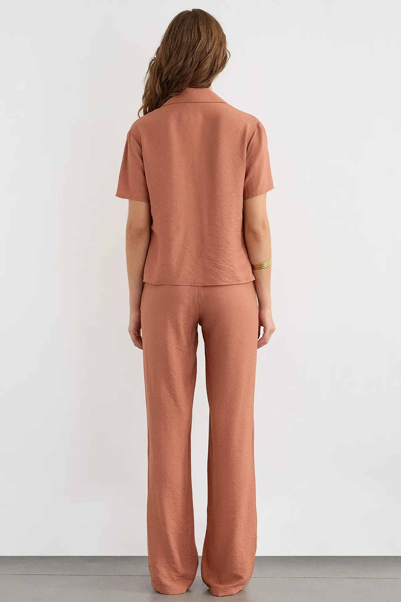 Short Sleeve Buttoned Coords Set with Shirt Collar