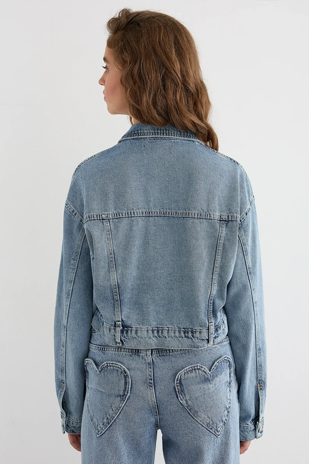 Cropped Denim Jacket with Heart Pocket