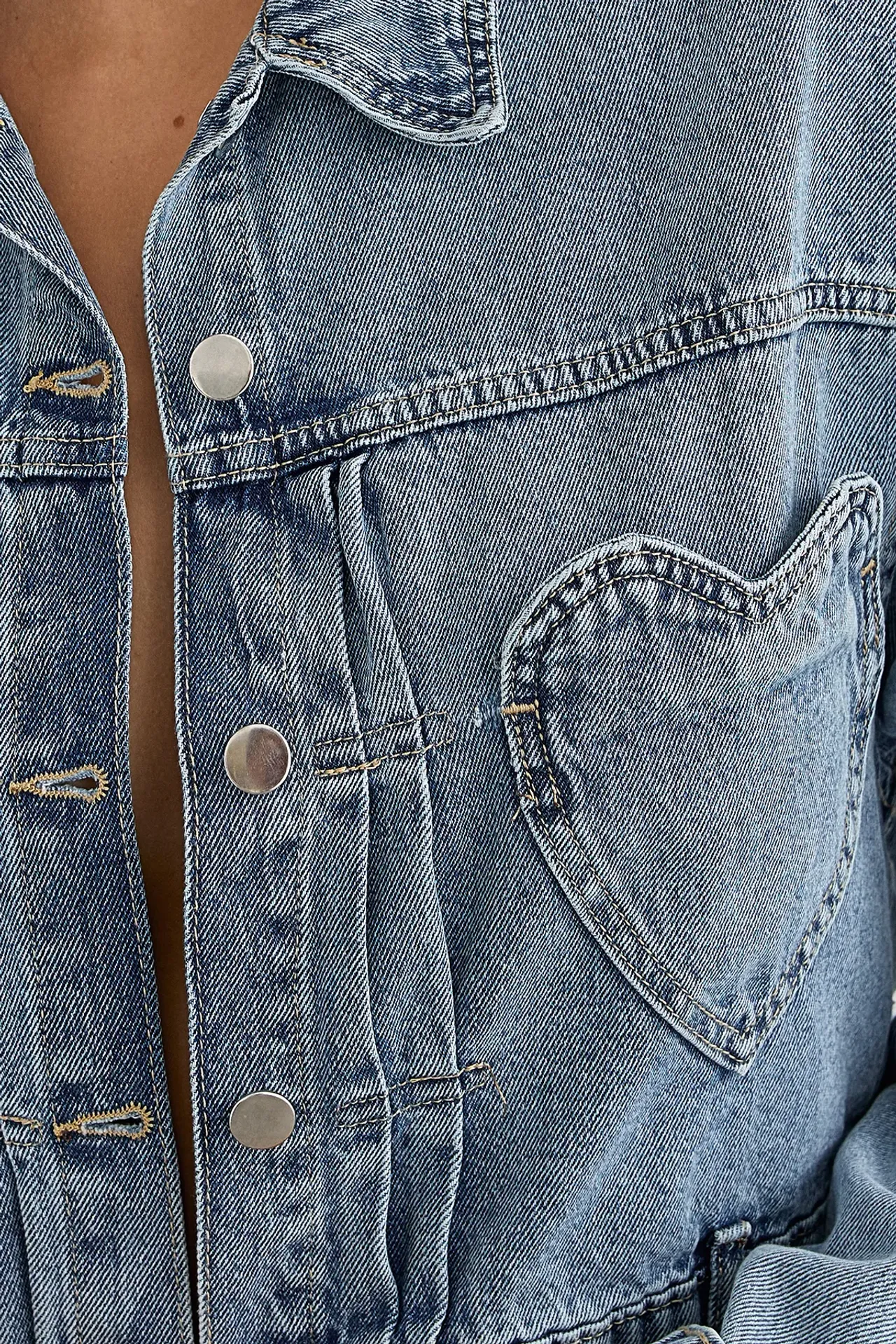 Cropped Denim Jacket with Heart Pocket