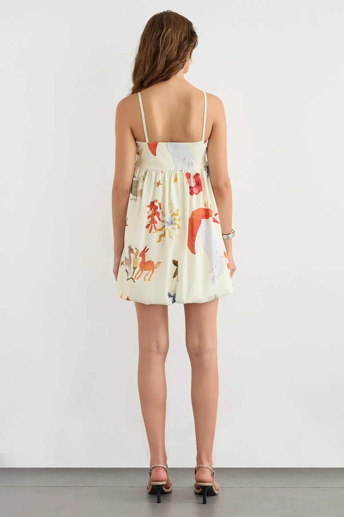 Printed Spaghetti Strap Balloon Mini Dress 4