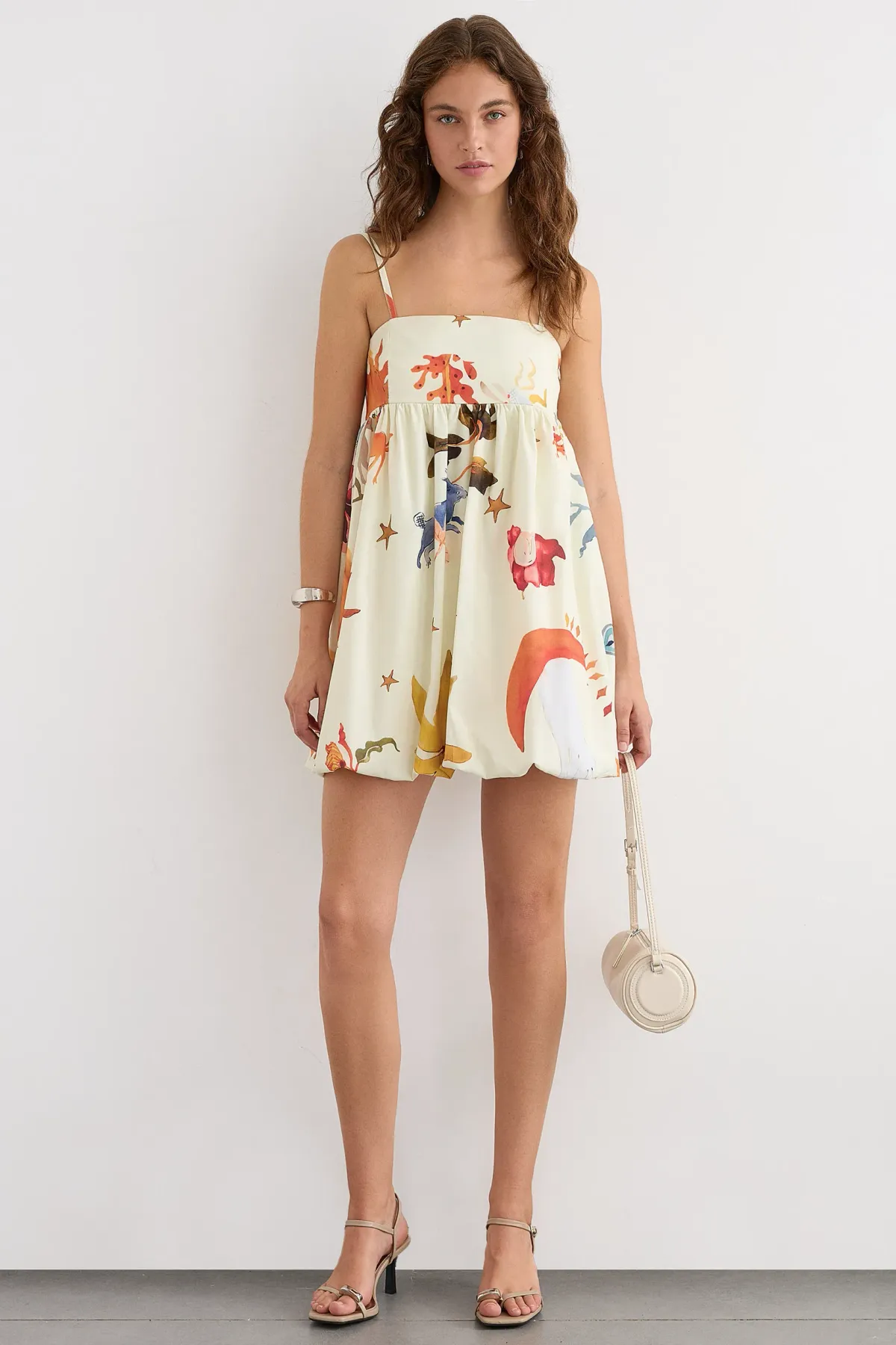 Printed Spaghetti Strap Balloon Mini Dress 2