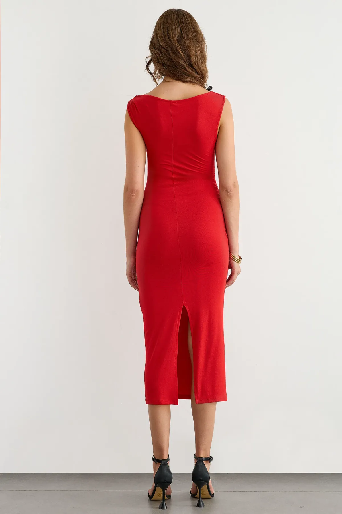 Draped Midi Dress with Shoulder Detail 5