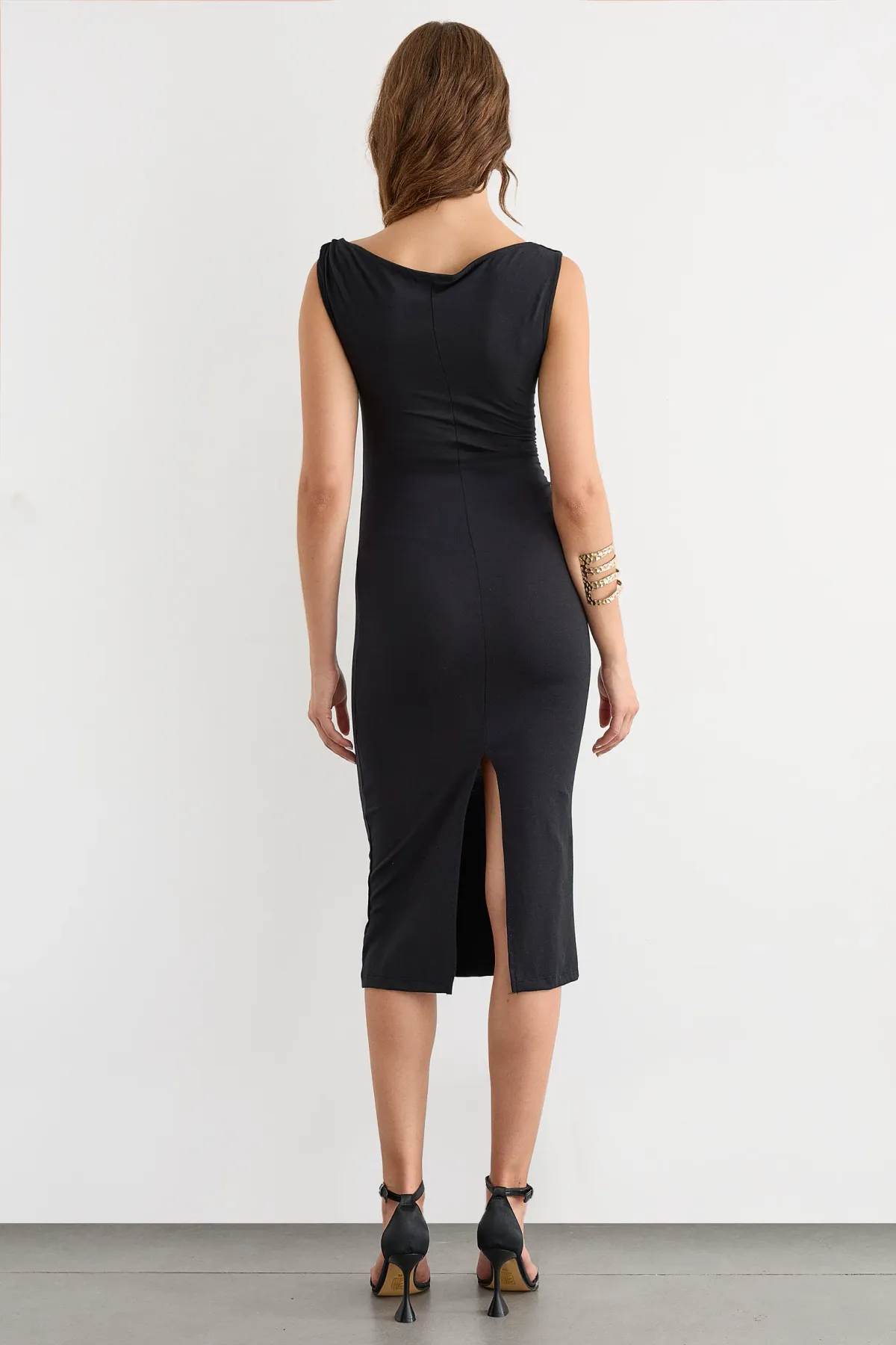 Draped Midi Dress with Shoulder Detail 4