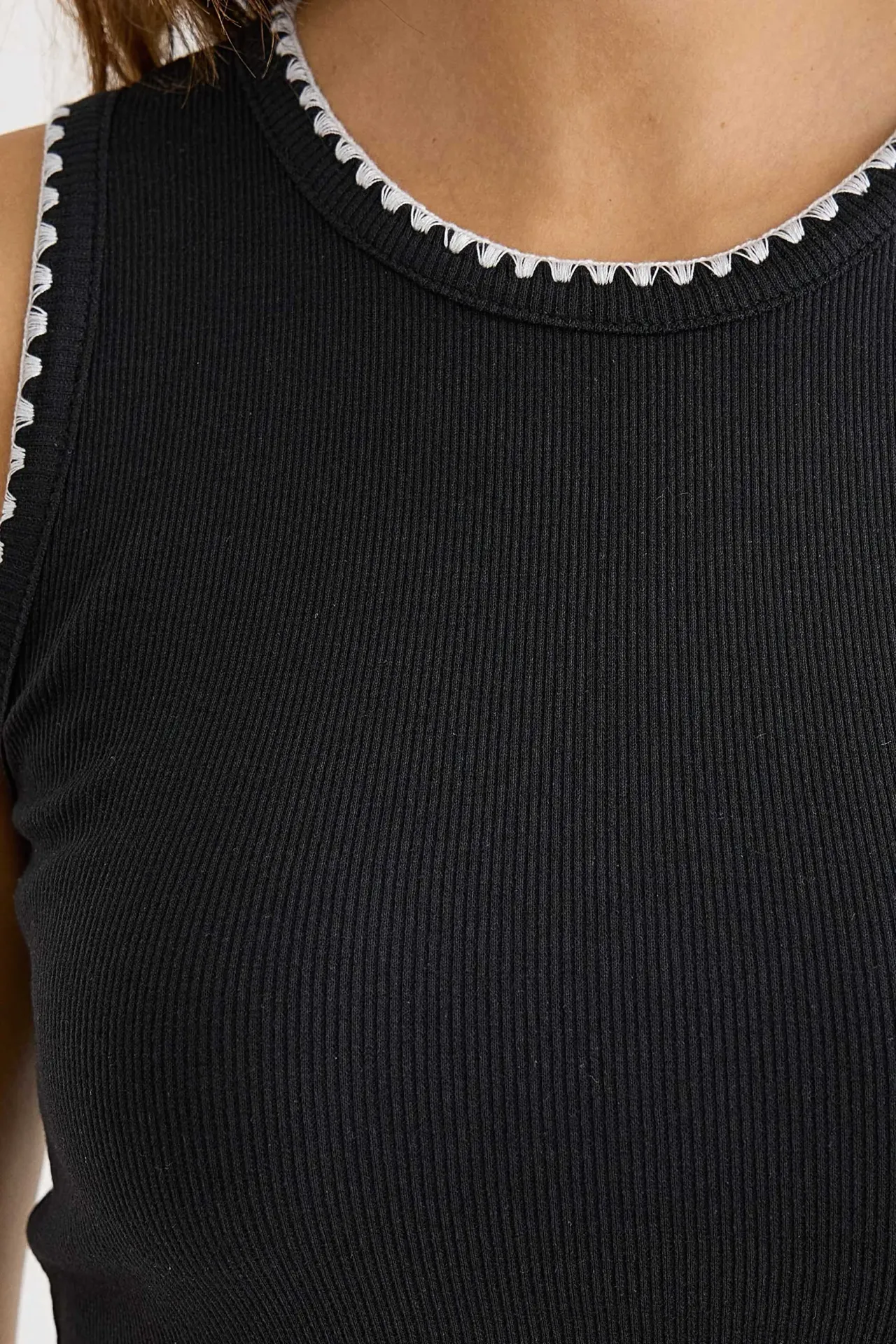 Contrast Detail Sleeveless Blouse with Blanket Stitch