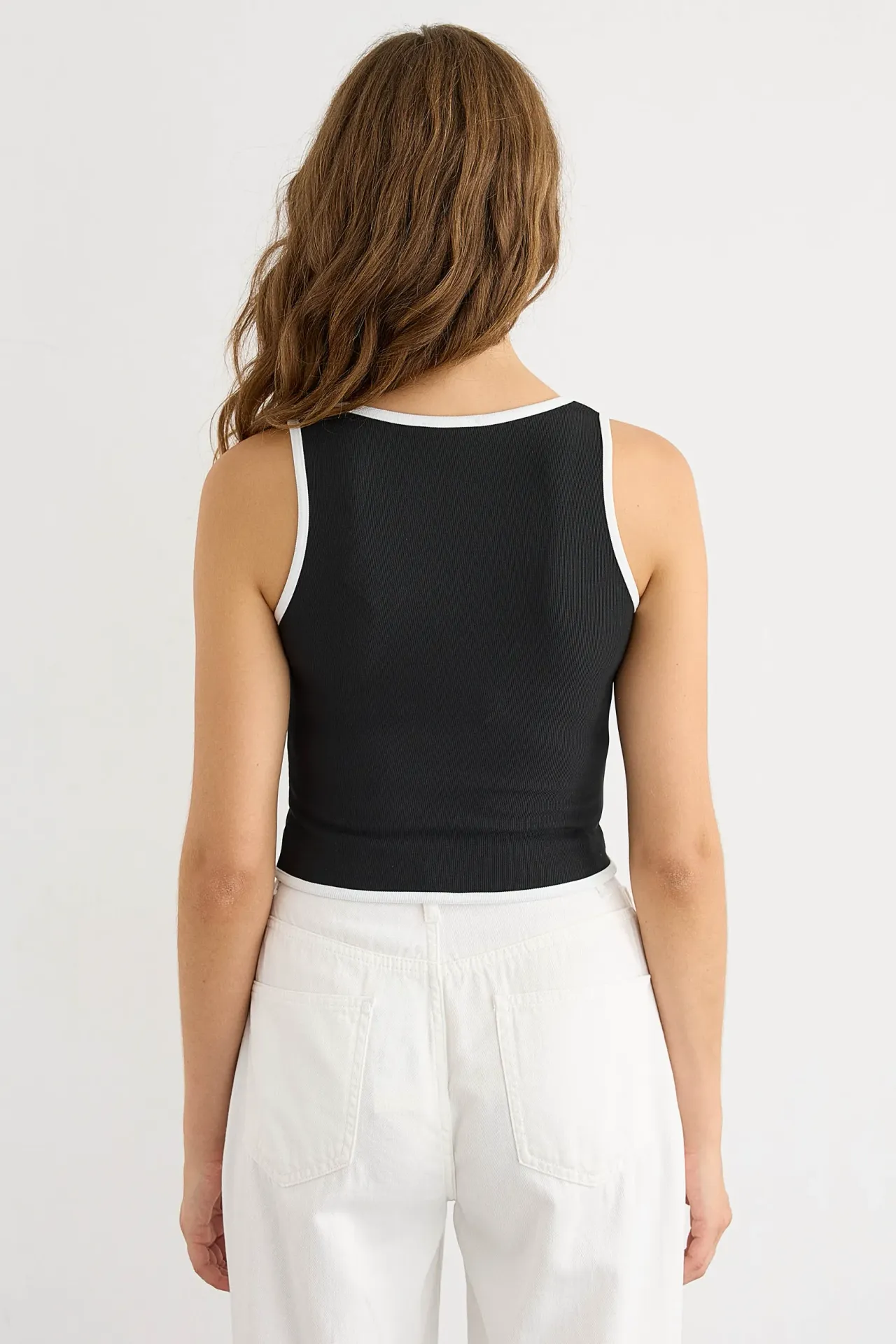 Contrast Zip-Detail Sleeveless Crop Top