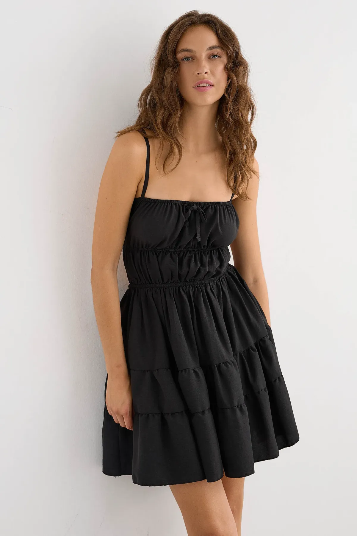 Tie-Up Detail Cotton Mini Dress 1