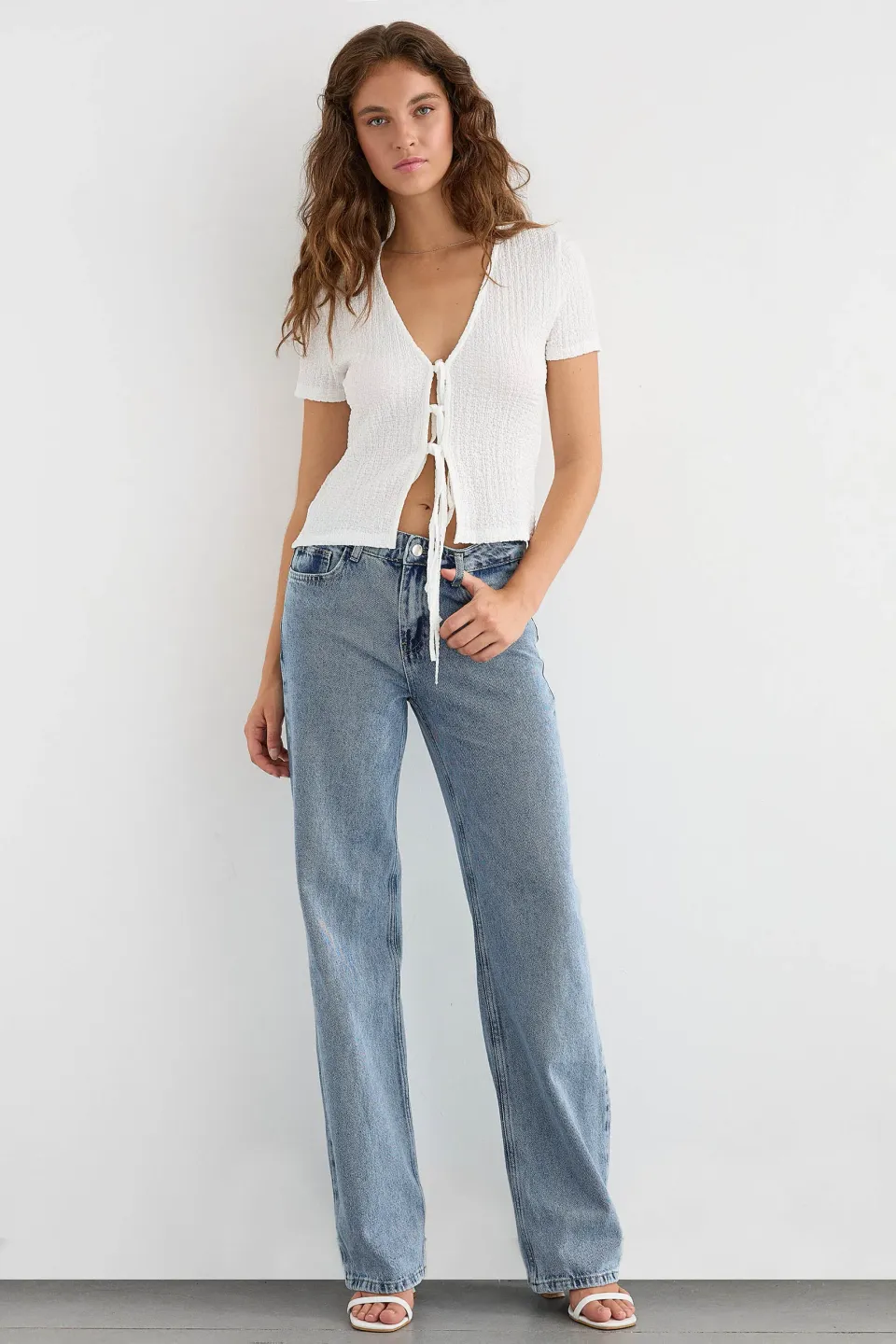 Short Sleeve Tie-Up Detail Blouse