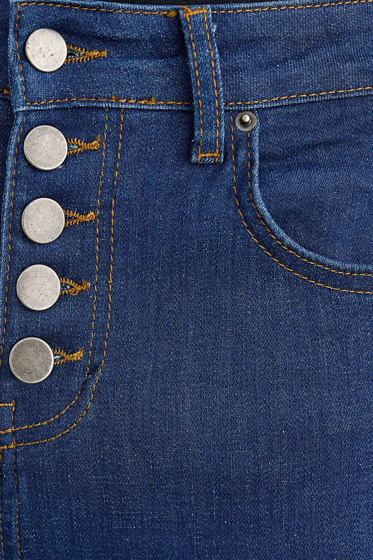 High-Waist Flare Jeans with Button Detail