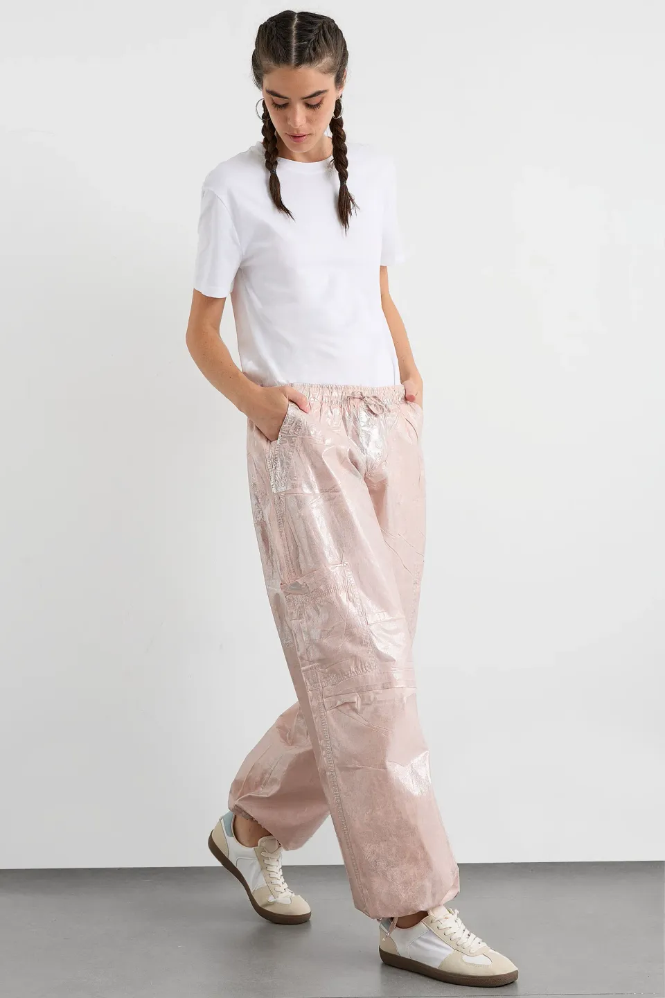 Metallic Parachute Mid-Rise Trousers