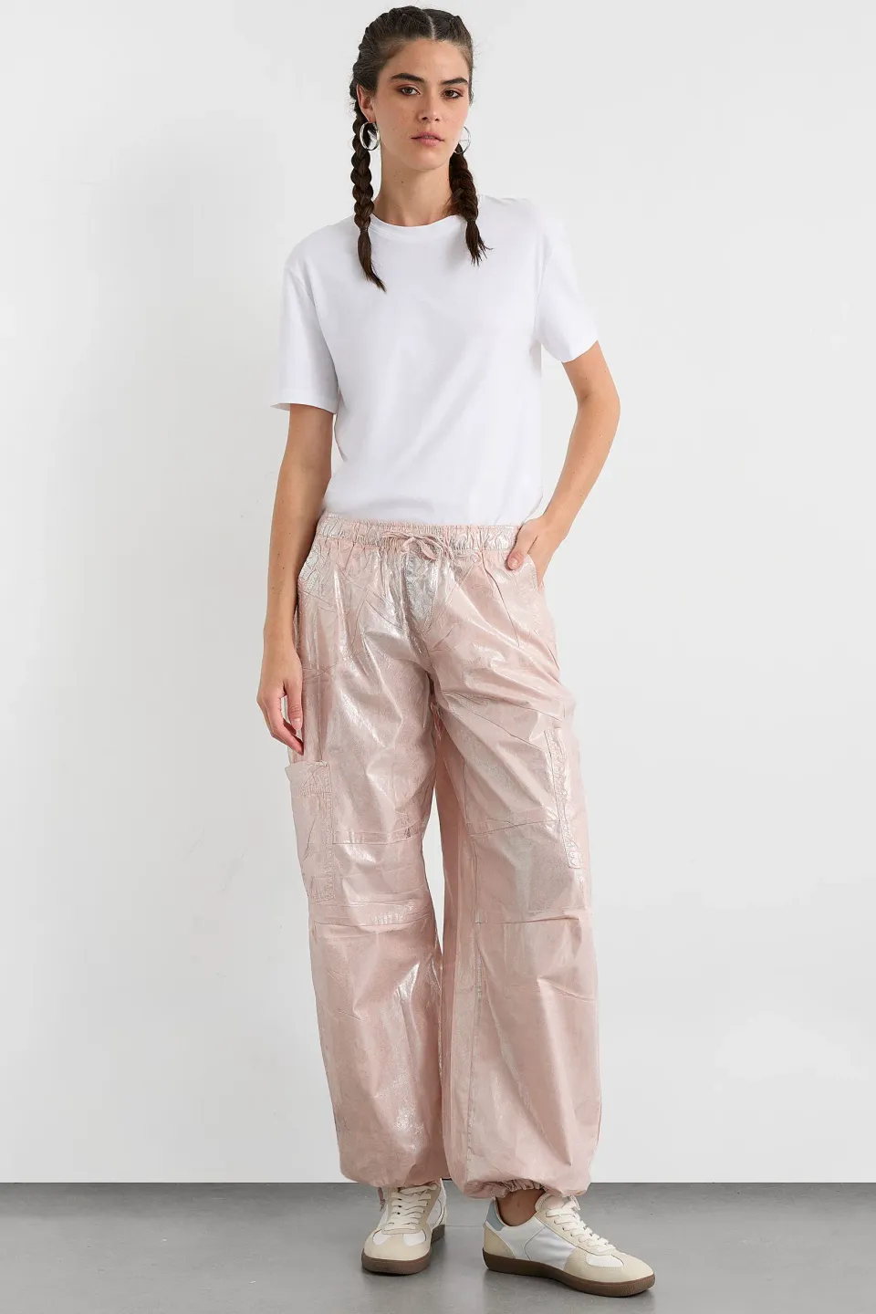 Metallic Parachute Mid-Rise Trousers