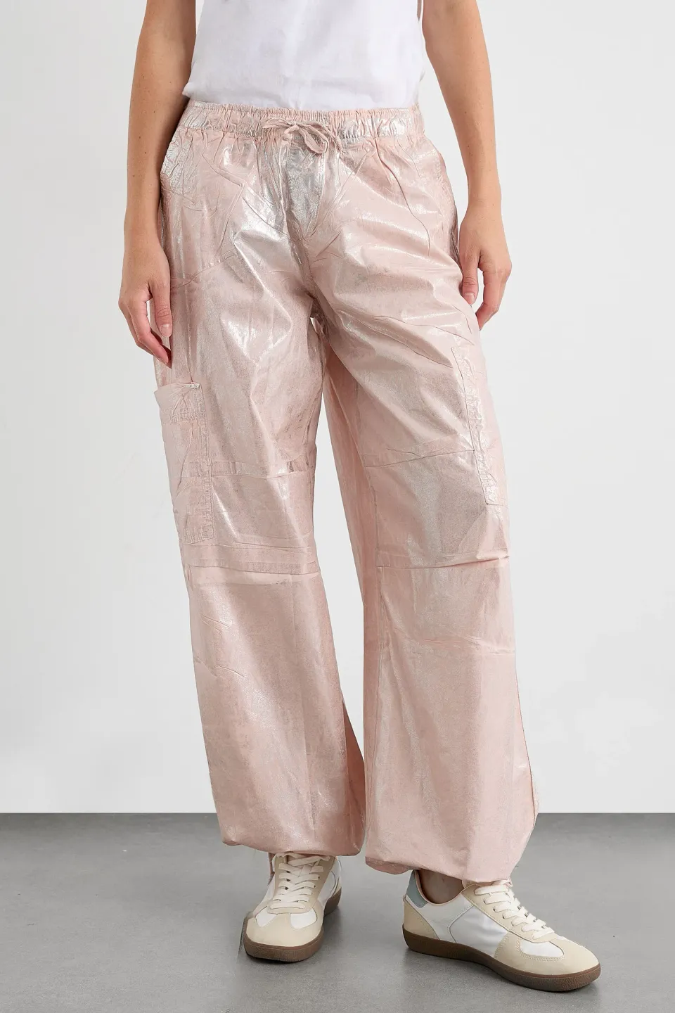 Metallic Parachute Mid-Rise Trousers