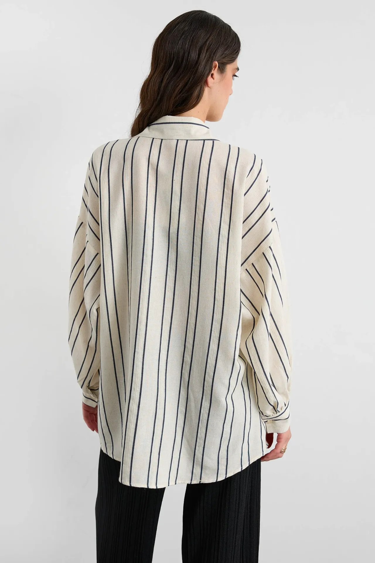 Striped Long-Sleeve Shirt with Shirt Collar and Pocket