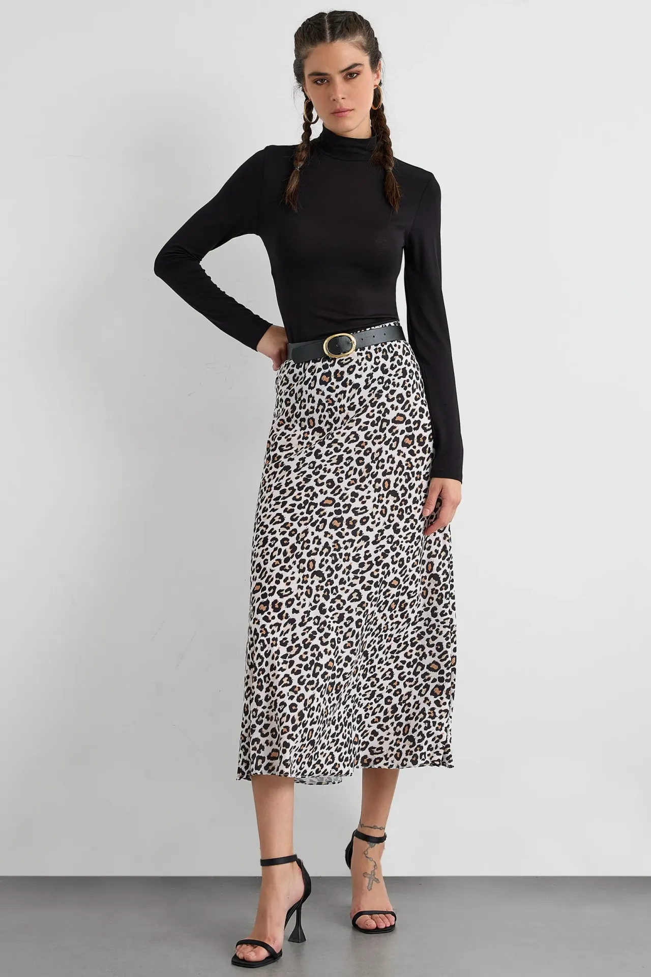 Animal Printed Elastic Waist Midi Skirt
