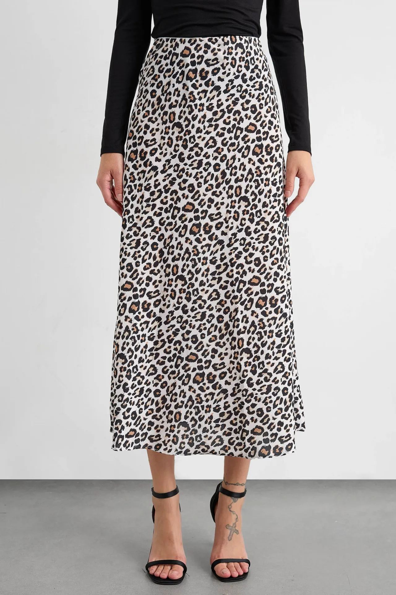 Animal Printed Elastic Waist Midi Skirt