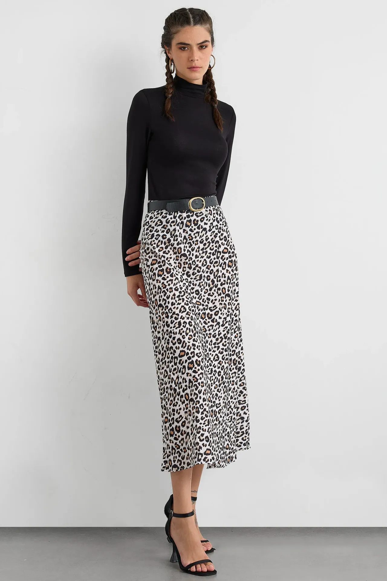 Animal Printed Elastic Waist Midi Skirt