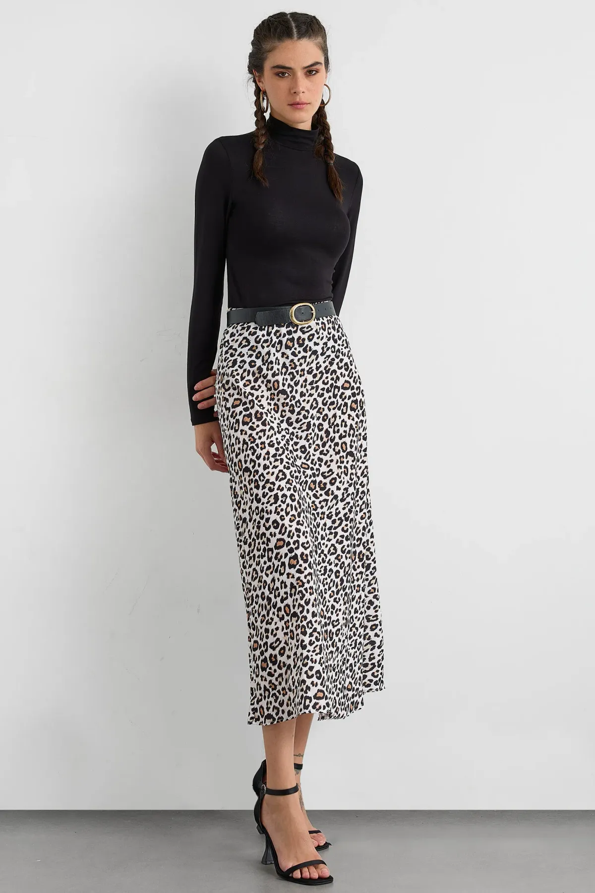 Animal Printed Elastic Waist Midi Skirt 3