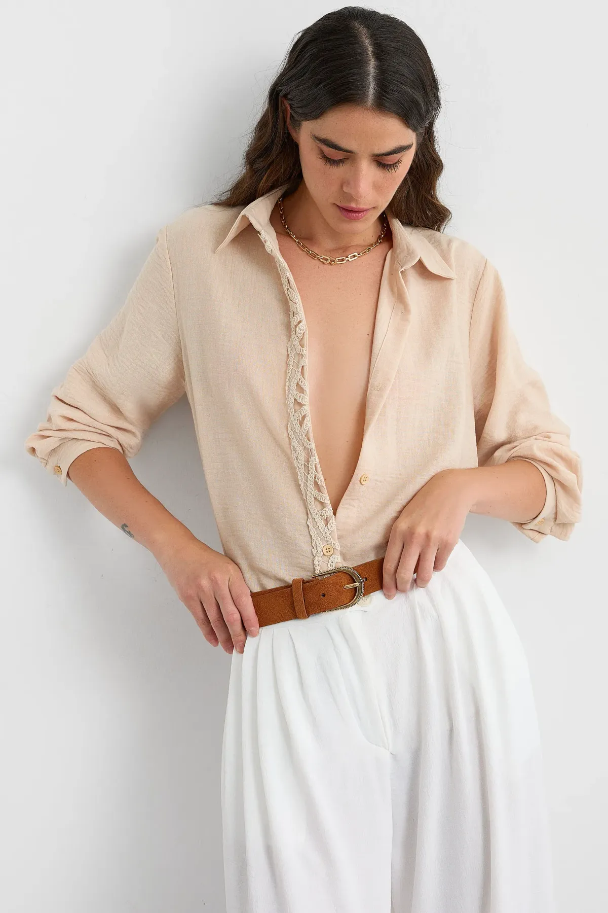 Crochet Buttoned Shirt with Back Detail 1