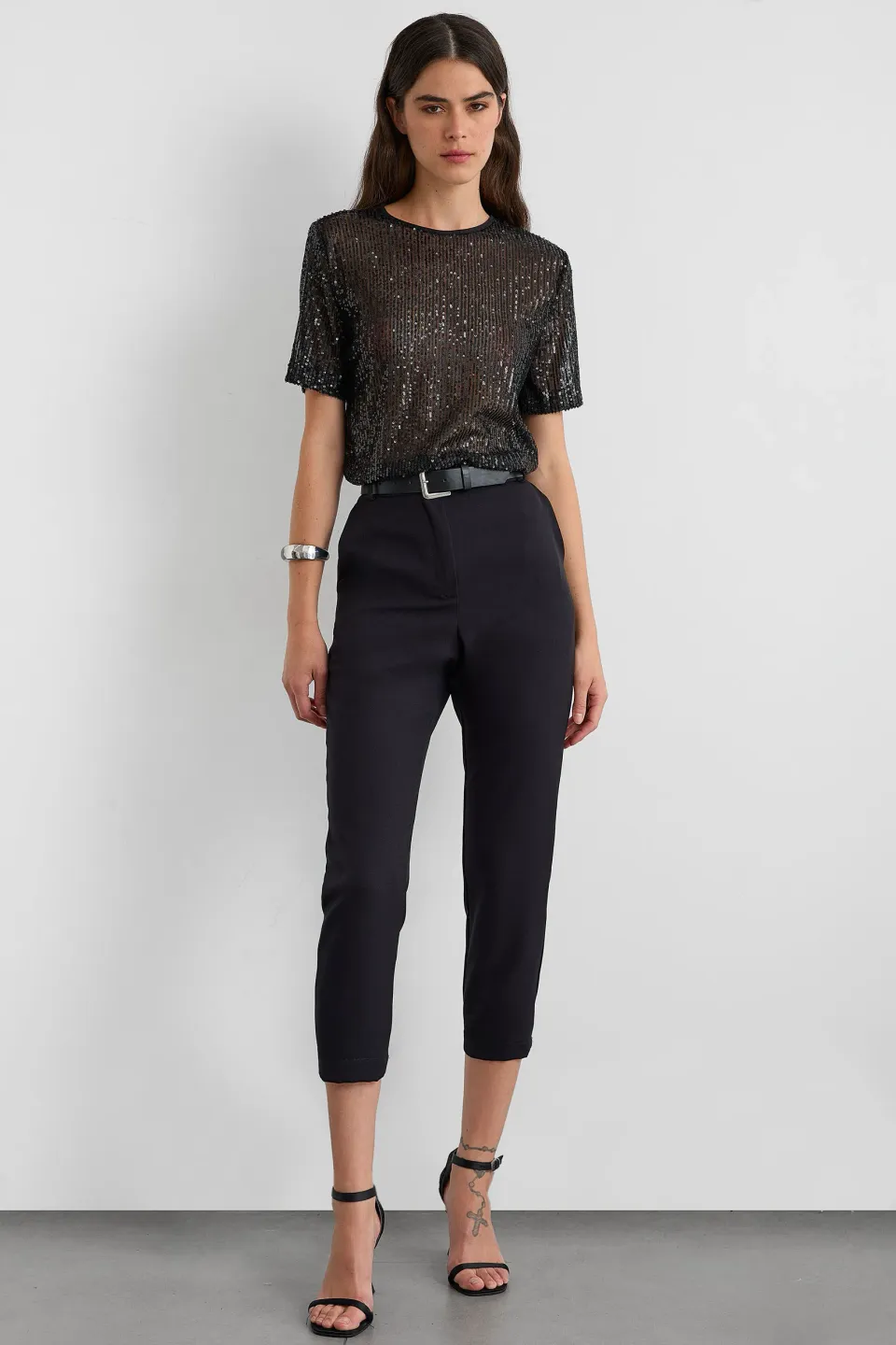 Relaxed Fit Sequin Sheer Short Sleeve T-Shirt 3