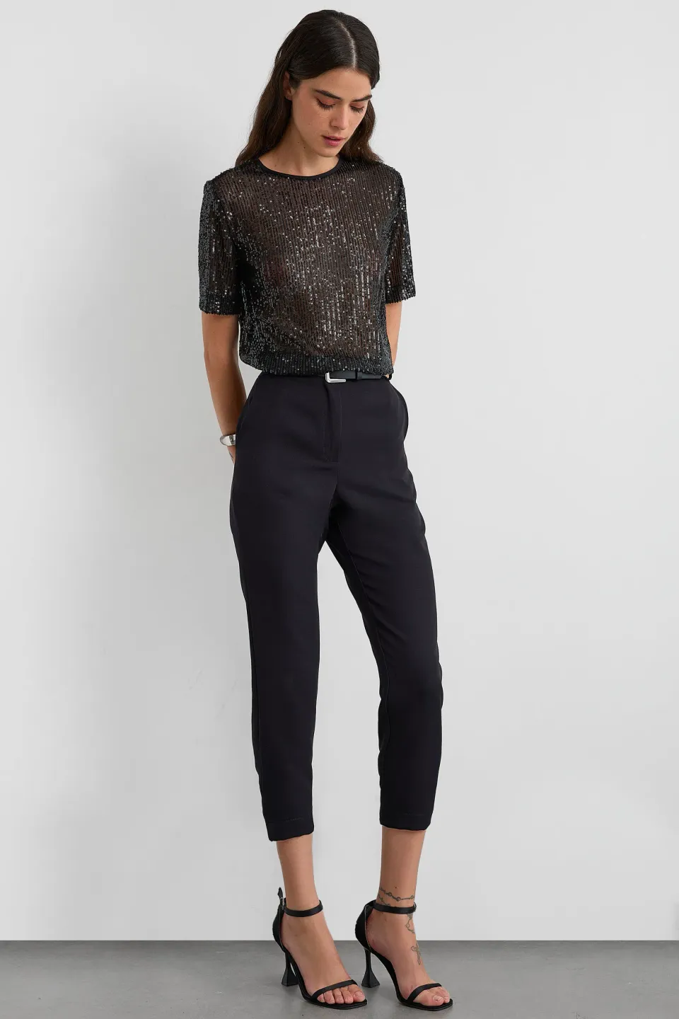 Relaxed Fit Sequin Sheer Short Sleeve T-Shirt 2