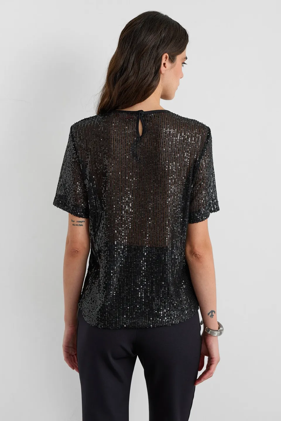 Relaxed Fit Sequin Sheer Short Sleeve T-Shirt 4