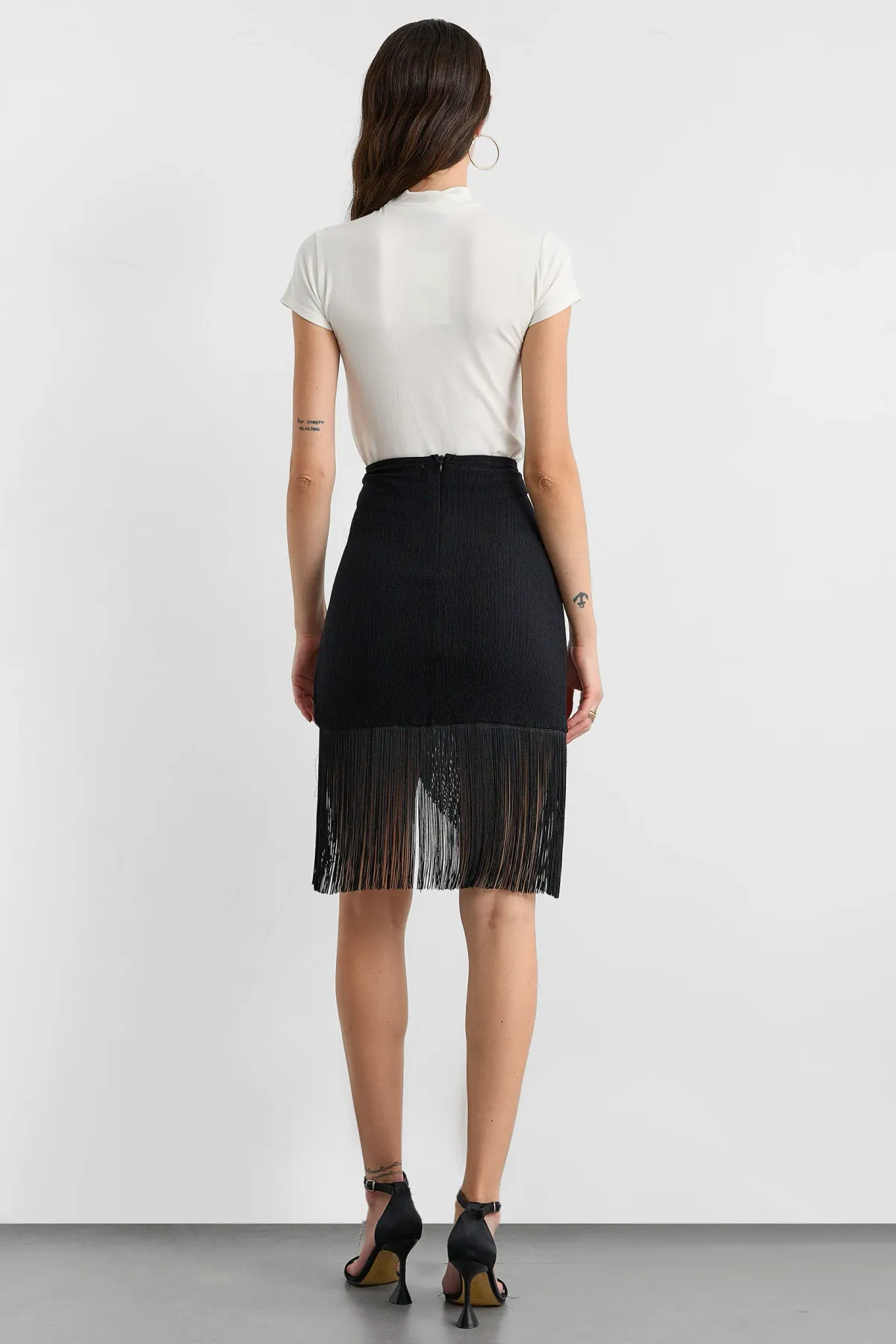 Asymmetric Mini Skirt with Tassel Detail 3