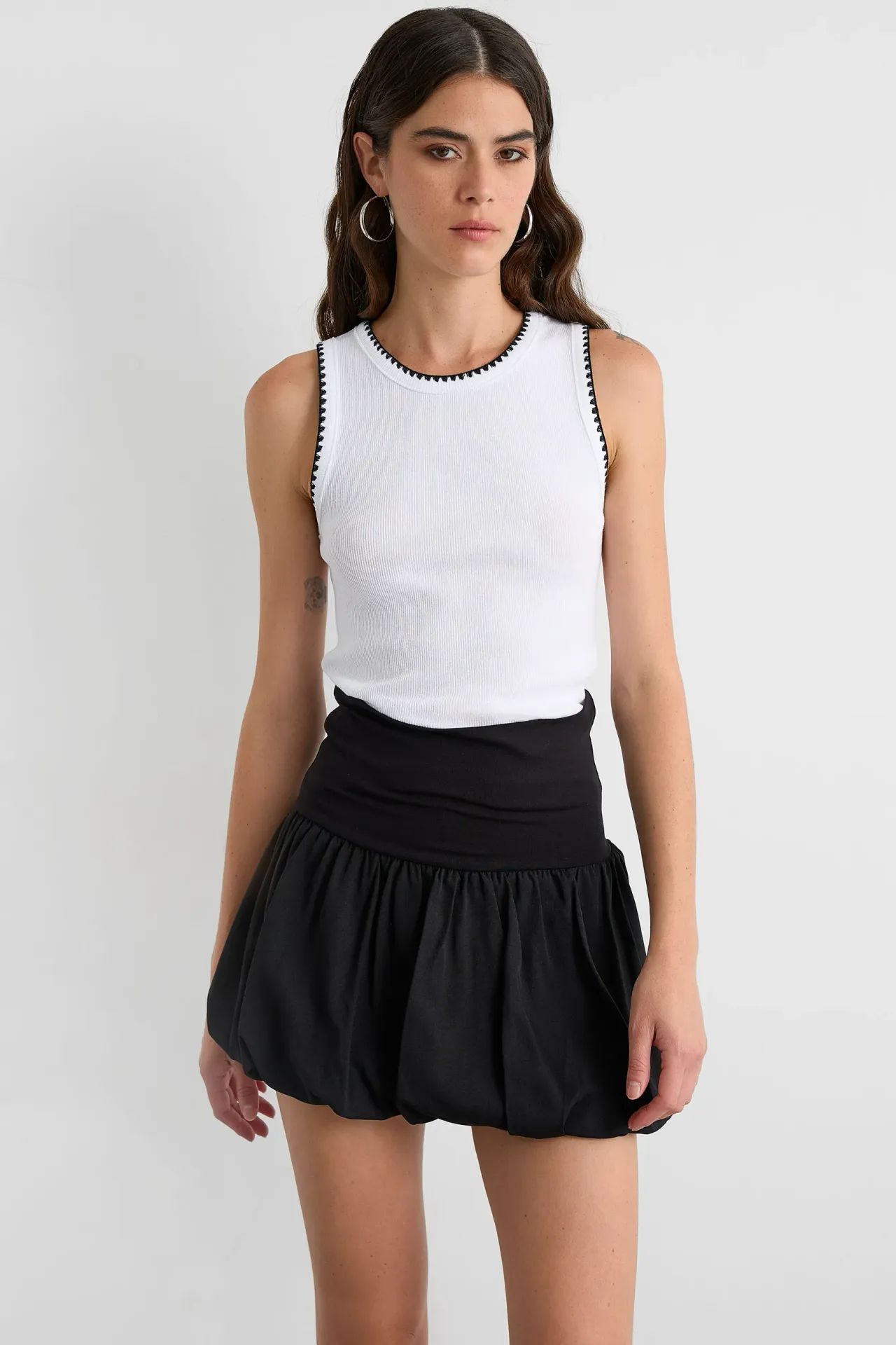 Contrast Detail Sleeveless Blouse with Blanket Stitch