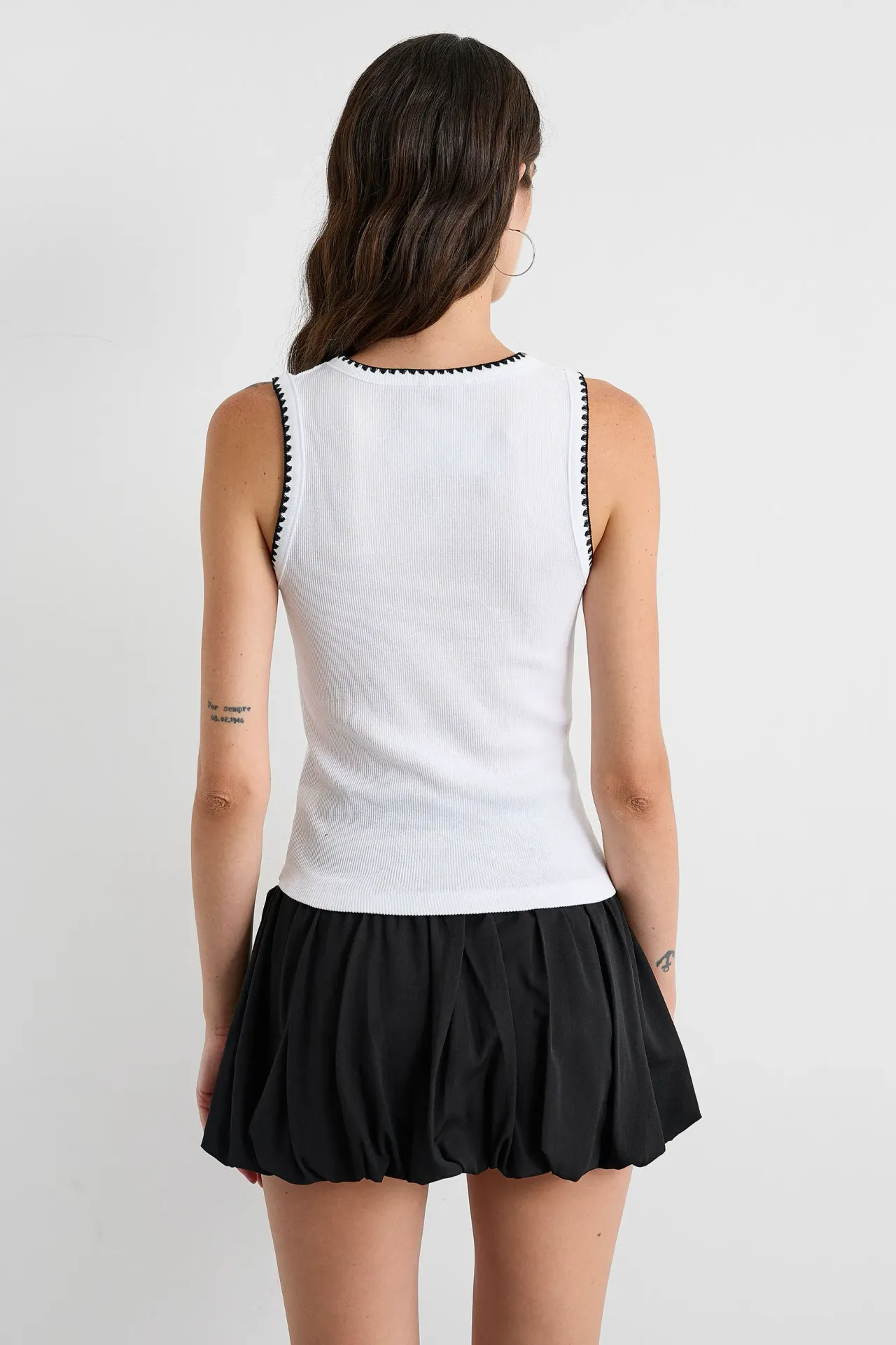 Contrast Detail Sleeveless Blouse with Blanket Stitch