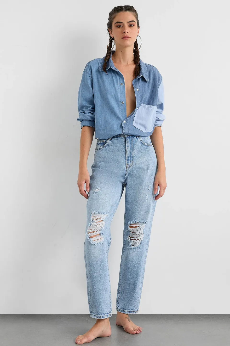 High Waist Ripped Straight Leg Jeans