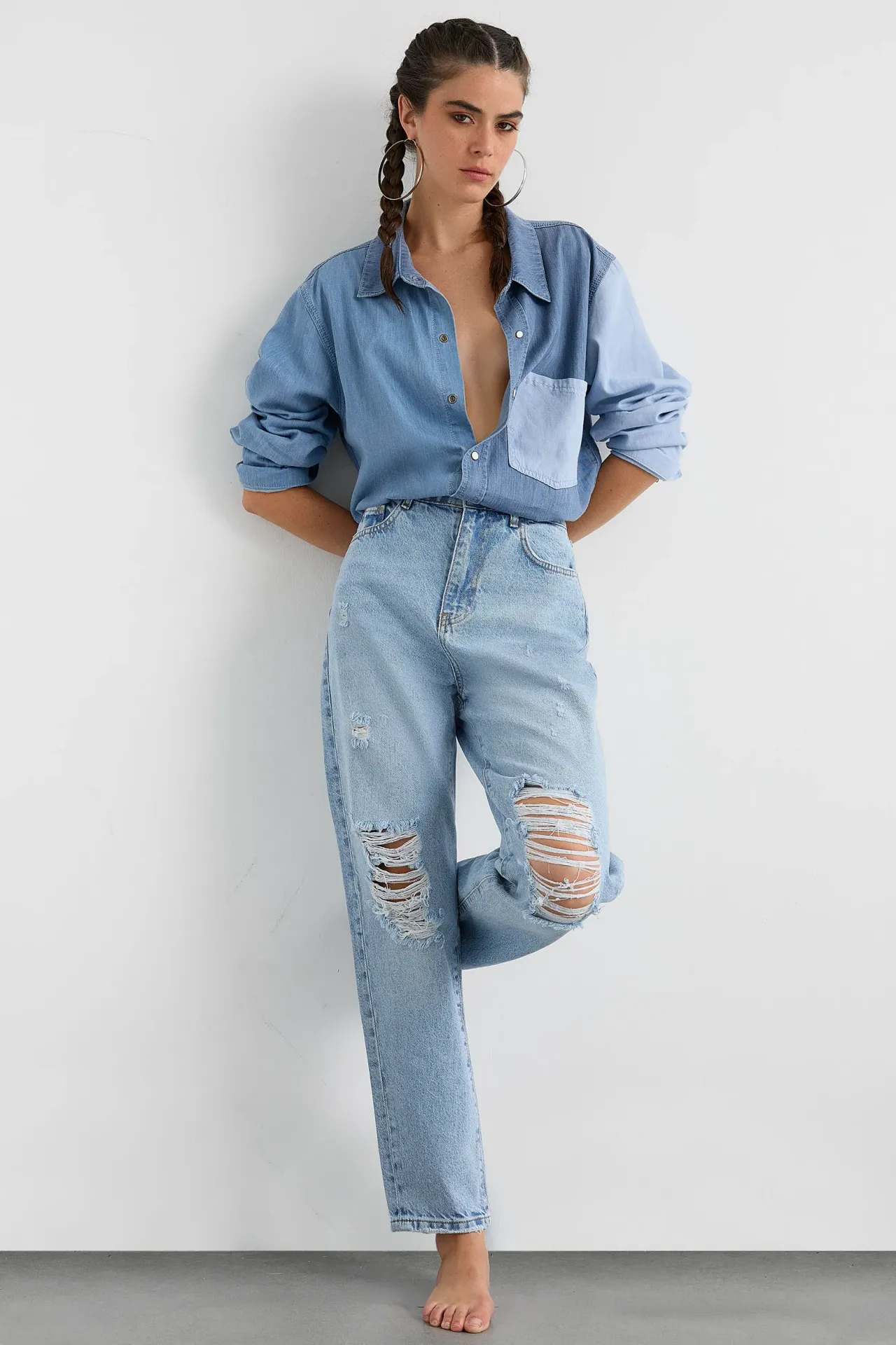 High Waist Ripped Straight Leg Jeans