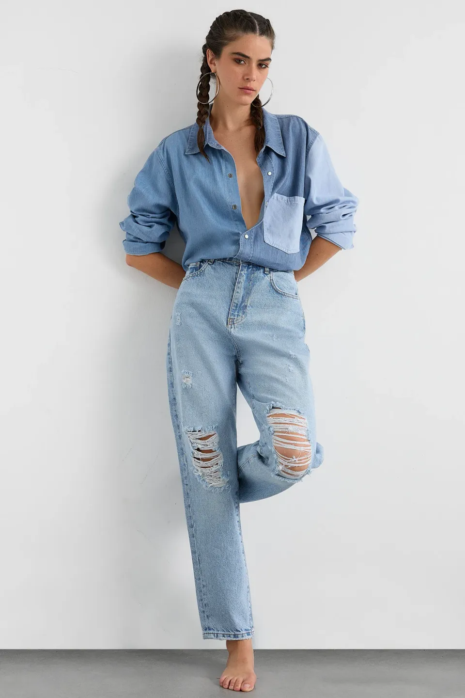 High Waist Ripped Straight Leg Jeans