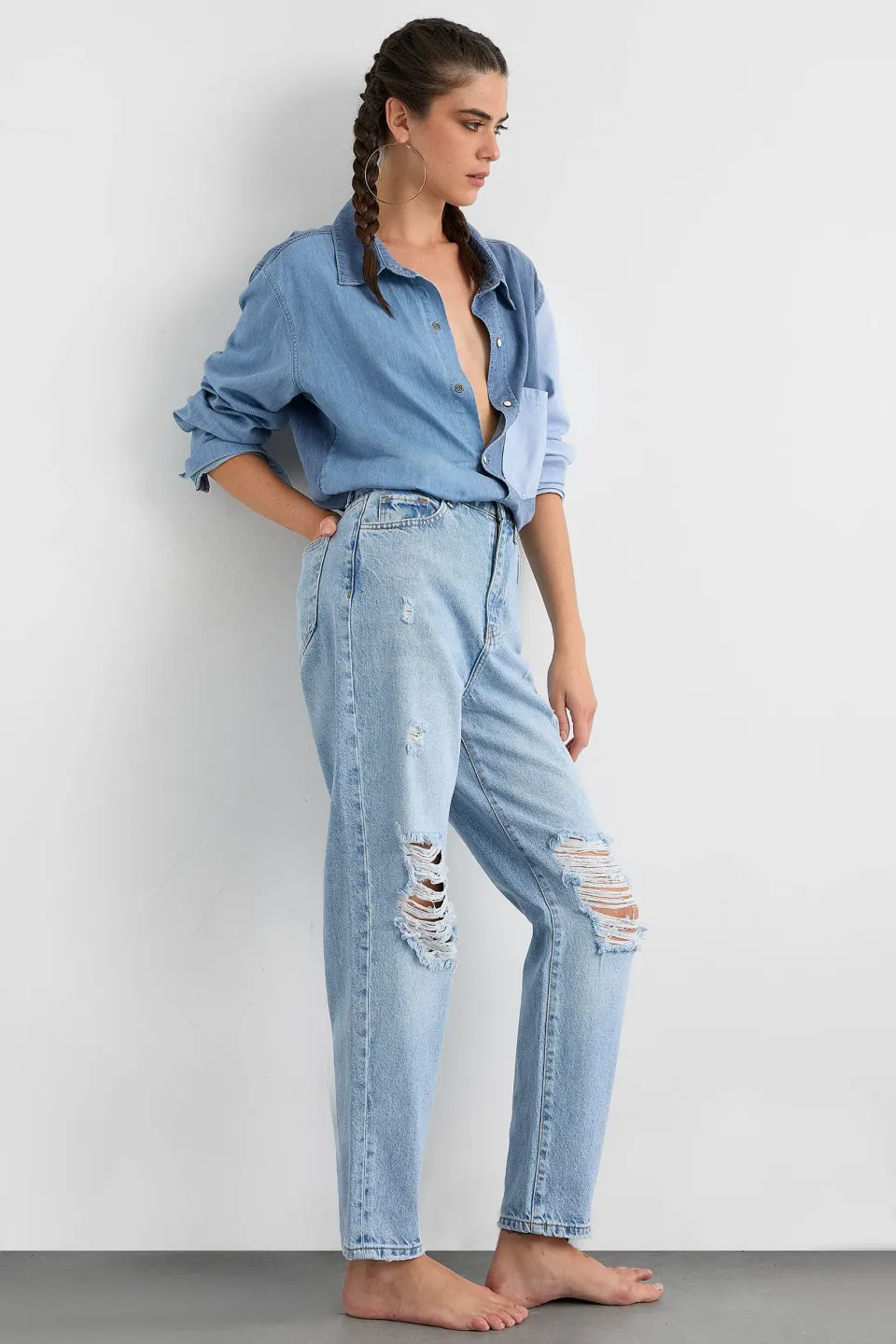 High Waist Ripped Straight Leg Jeans
