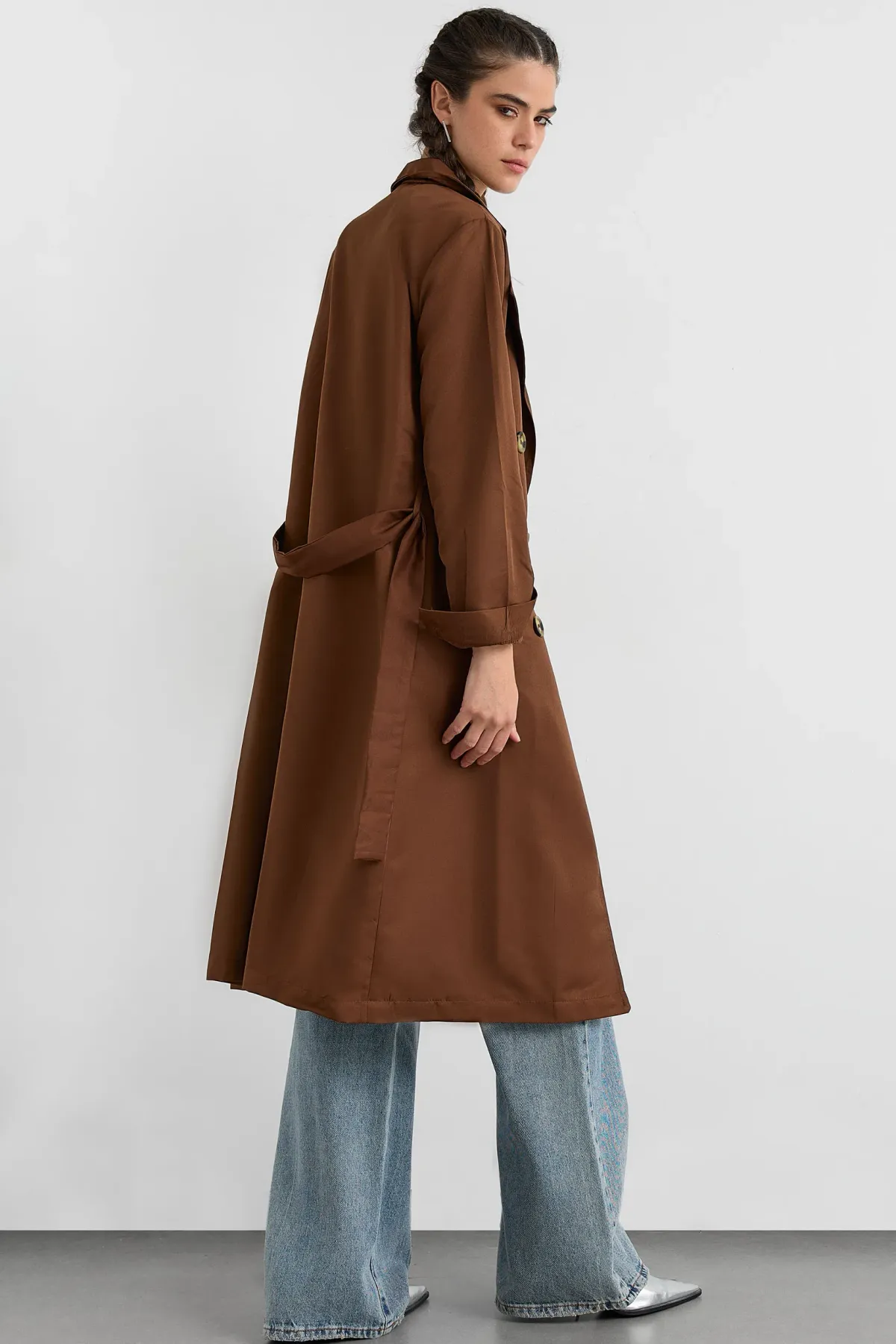 Double-Breasted Belted Long Trench Coat 2