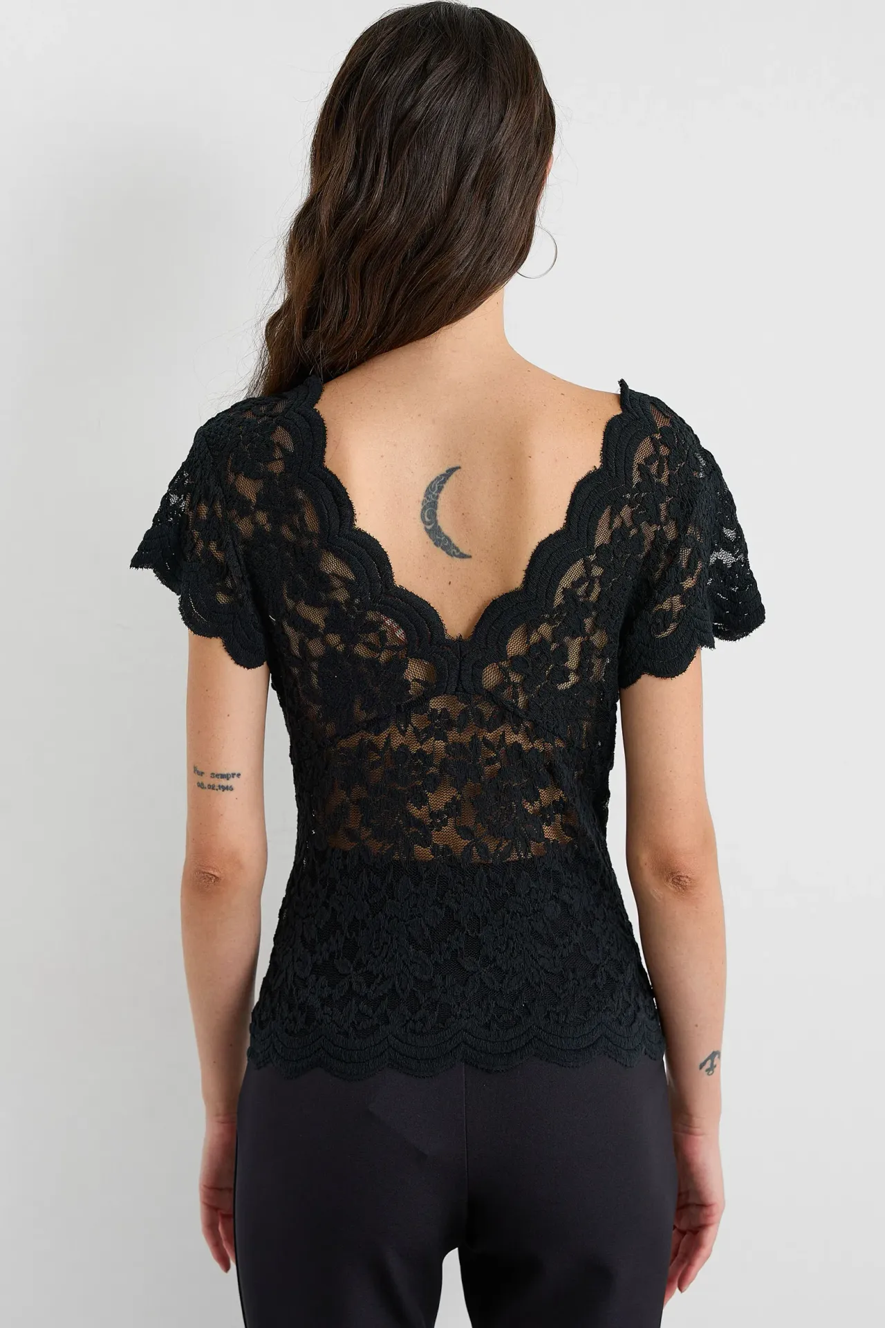 V Neck Lace Short Sleeve Blouse